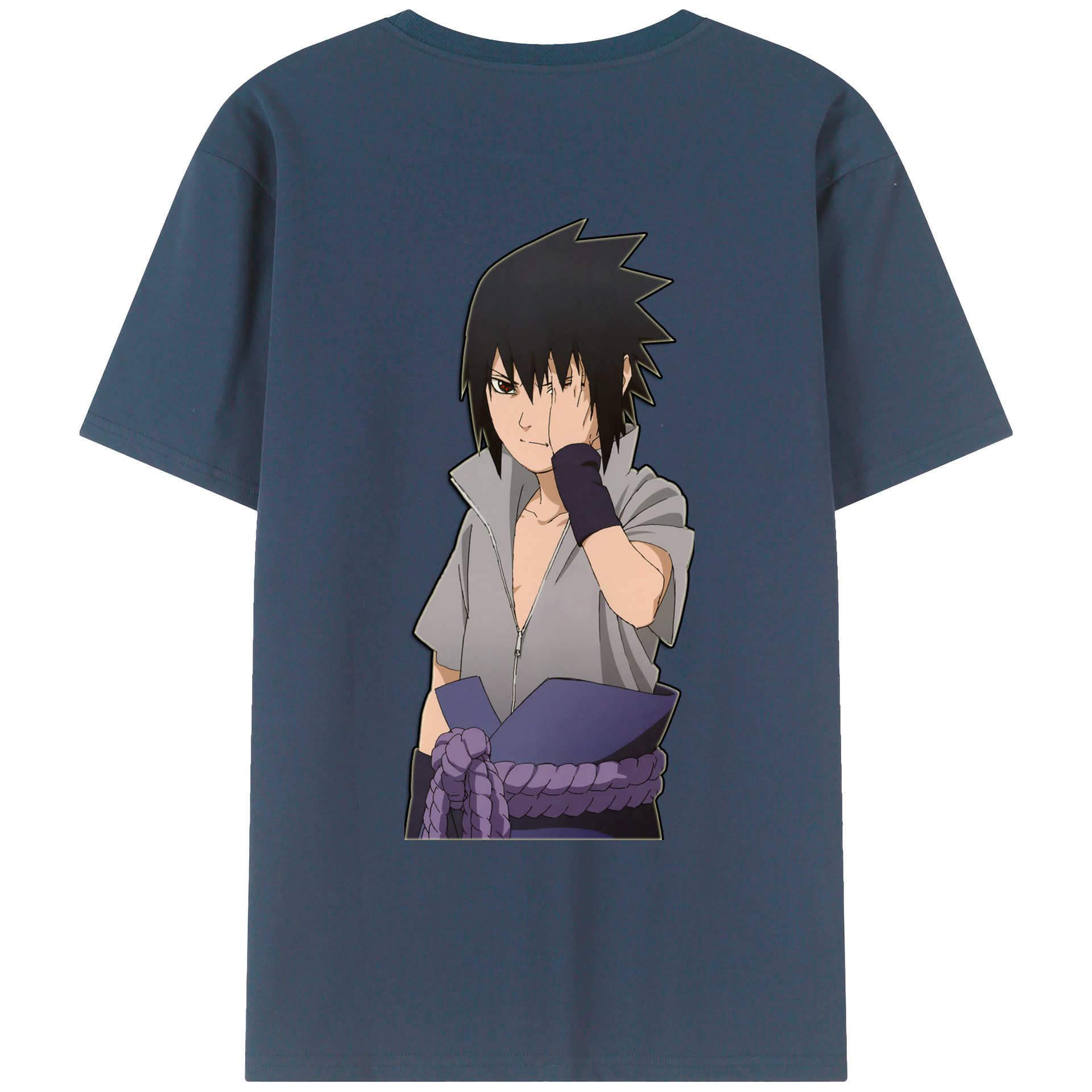 （画像用） NARUTO -ナルト- うちは サスケ Uchiha Sasuke 綿100％ メンズ半袖Tシャツ（バックプリント） 通気性