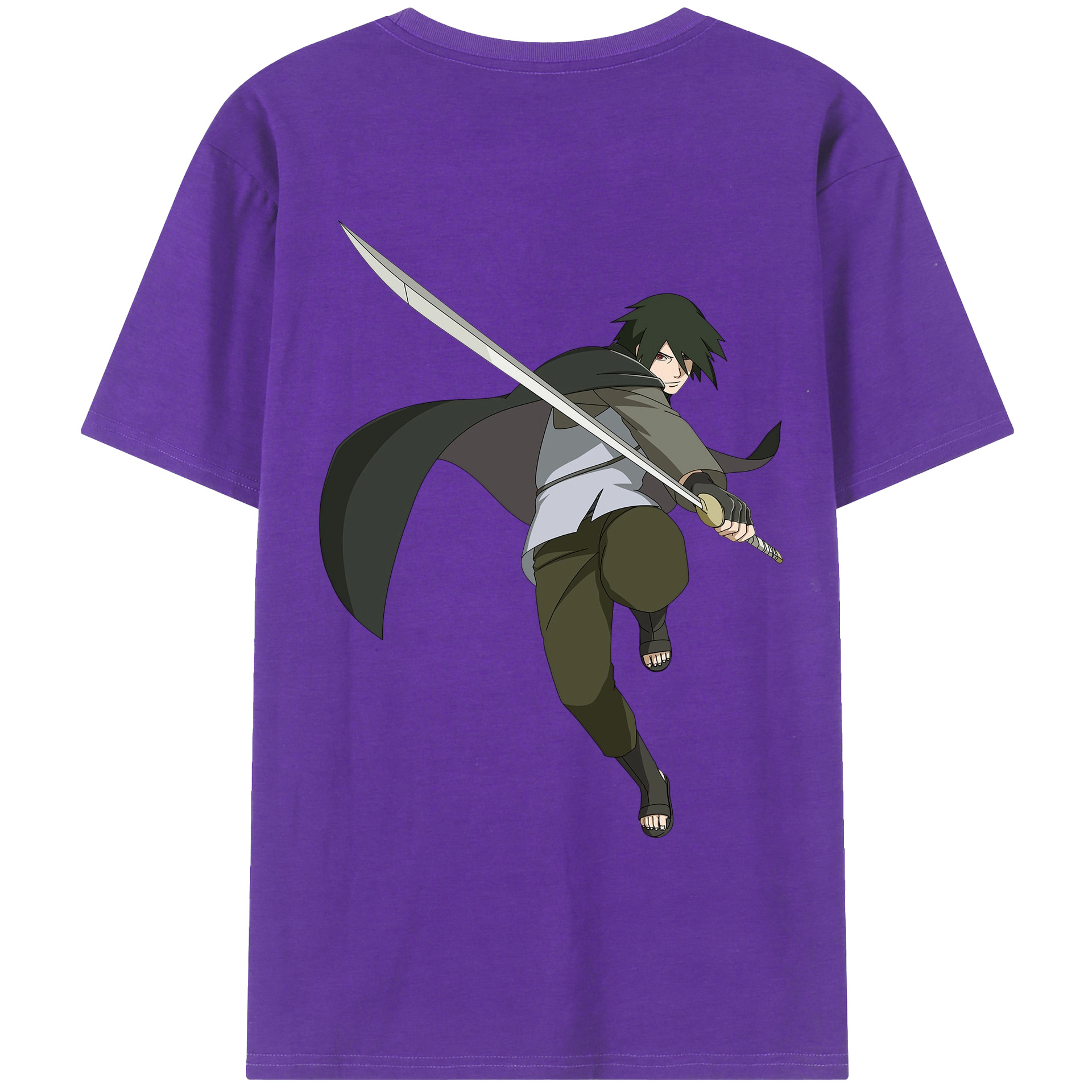 （画像用） NARUTO -ナルト- うちは サスケ Uchiha Sasuke 綿100％ メンズ半袖Tシャツ（バックプリント） 通気性