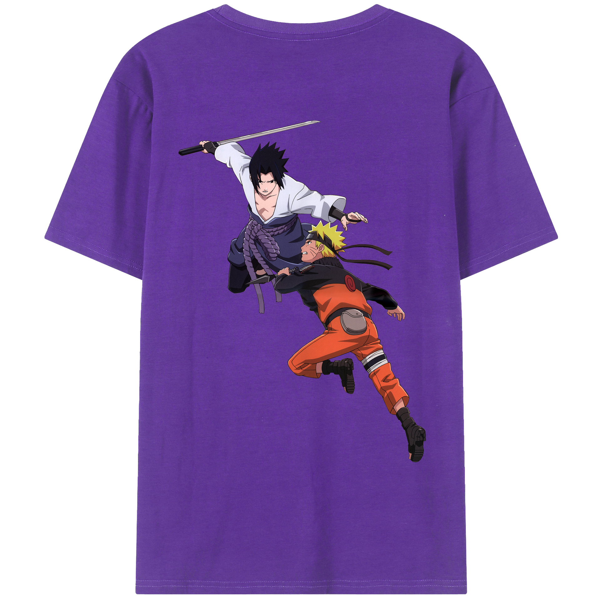 （画像用） NARUTO -ナルト- うちは サスケ Uchiha Sasuke 綿100％ メンズ半袖Tシャツ（バックプリント） 通気性