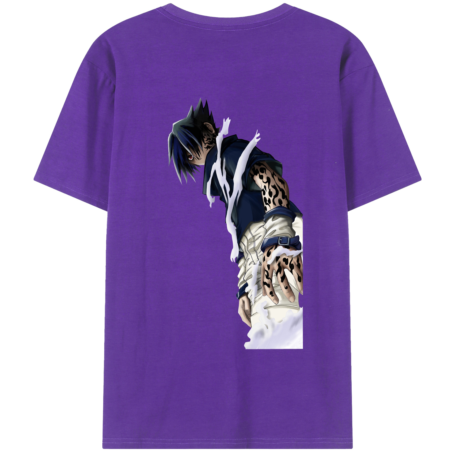 （画像用） NARUTO -ナルト- うちは サスケ Uchiha Sasuke 綿100％ メンズ半袖Tシャツ（バックプリント） 通気性