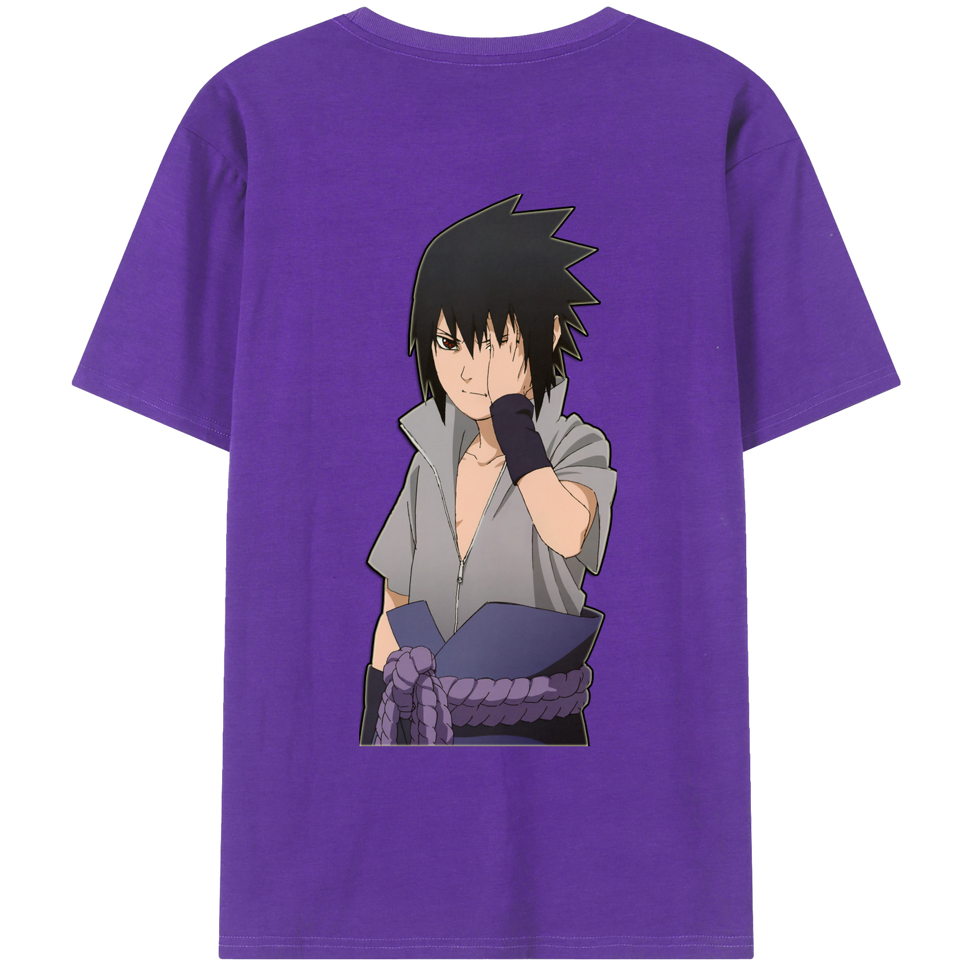（画像用） NARUTO -ナルト- うちは サスケ Uchiha Sasuke 綿100％ メンズ半袖Tシャツ（バックプリント） 通気性