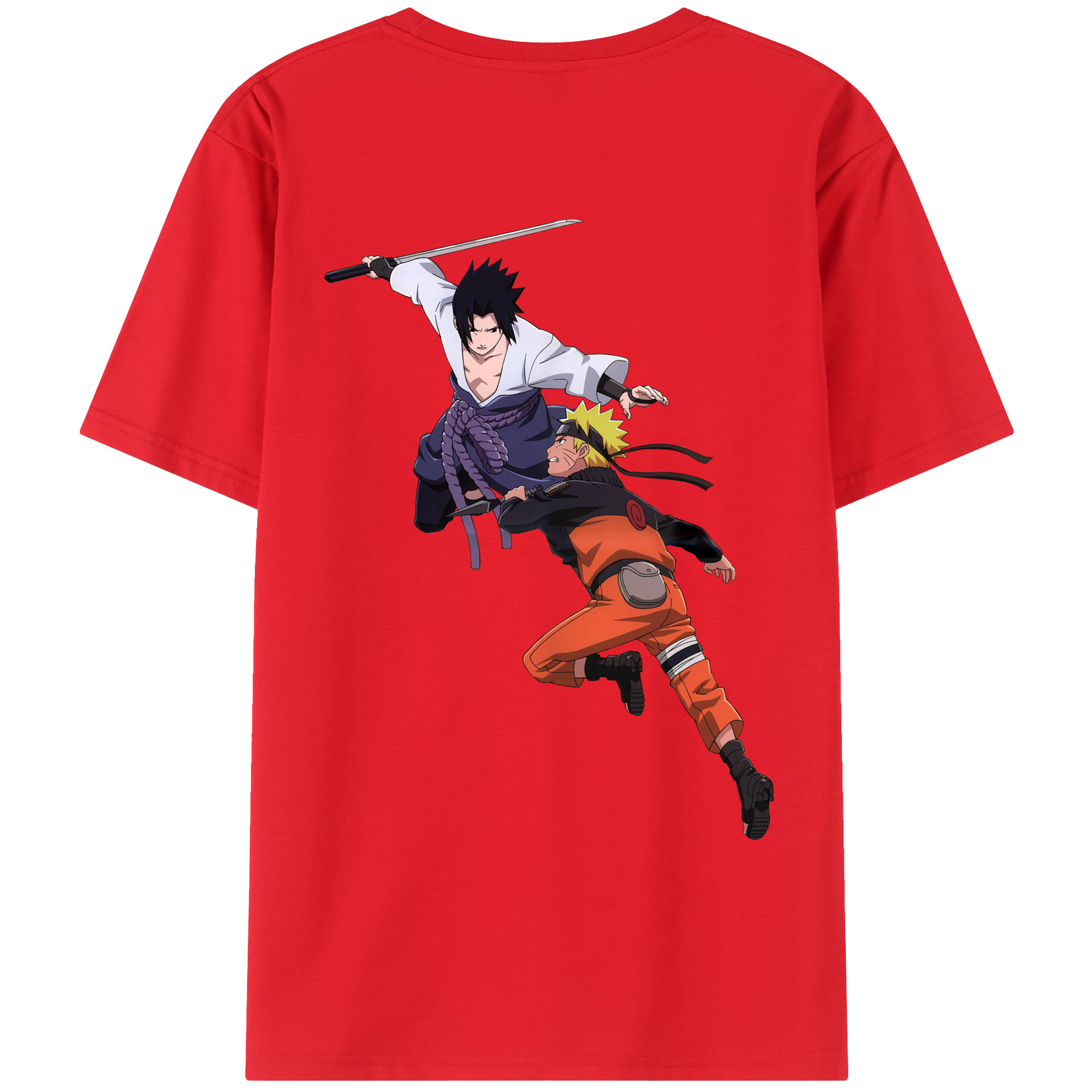 （画像用） NARUTO -ナルト- うちは サスケ Uchiha Sasuke 綿100％ メンズ半袖Tシャツ（バックプリント） 通気性