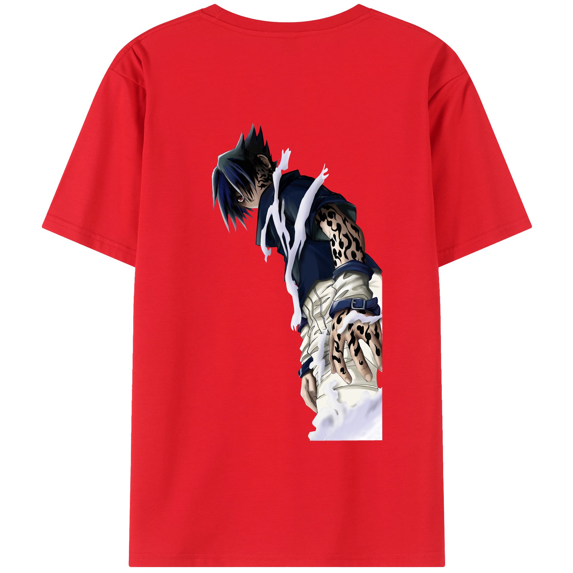 （画像用） NARUTO -ナルト- うちは サスケ Uchiha Sasuke 綿100％ メンズ半袖Tシャツ（バックプリント） 通気性