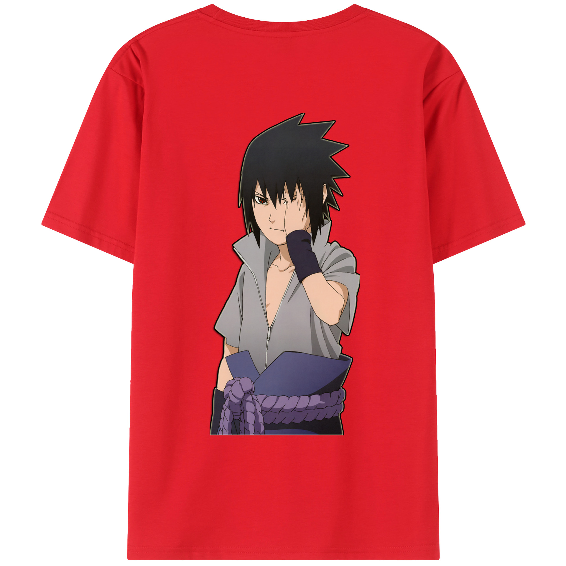 （画像用） NARUTO -ナルト- うちは サスケ Uchiha Sasuke 綿100％ メンズ半袖Tシャツ（バックプリント） 通気性