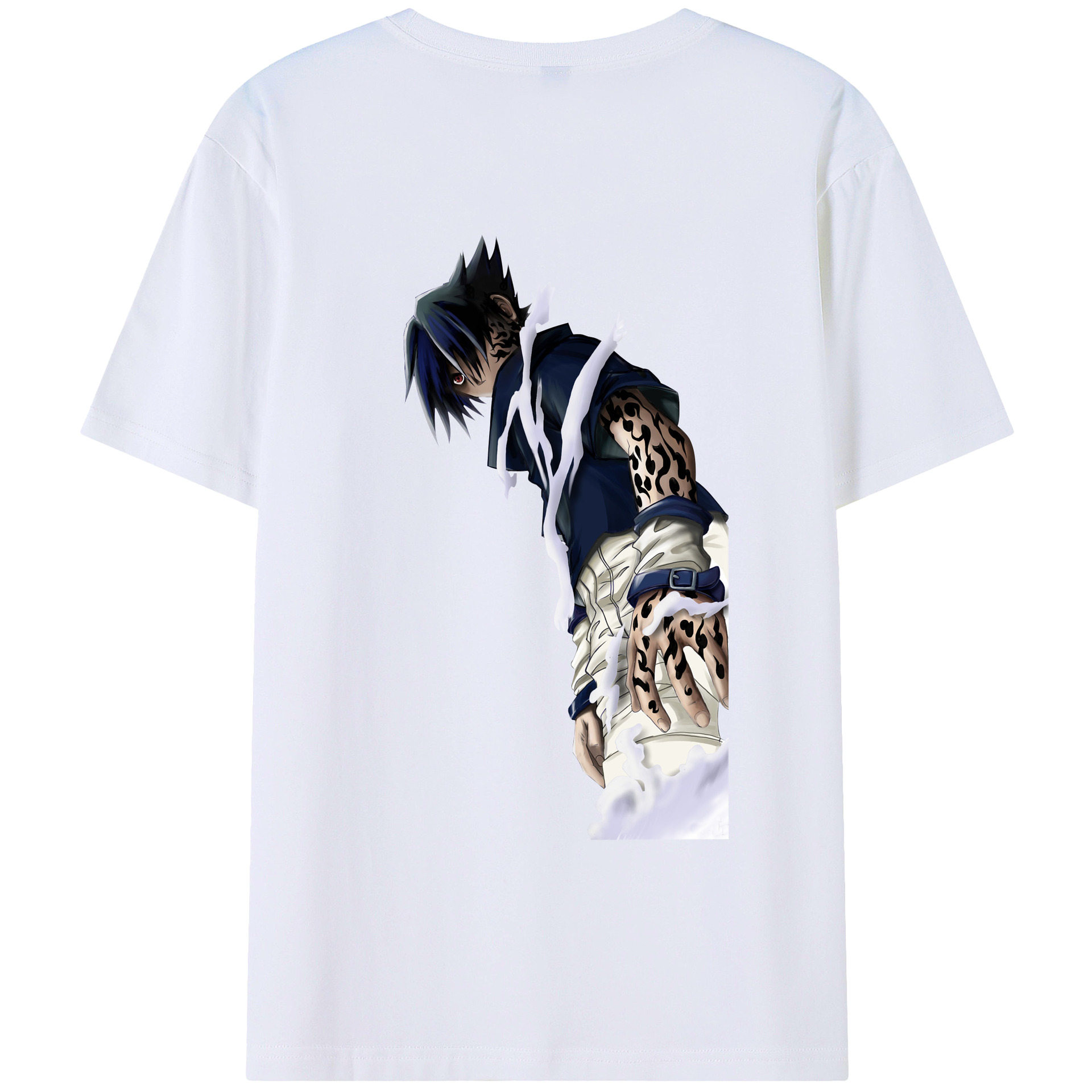 （画像用） NARUTO -ナルト- うちは サスケ Uchiha Sasuke 綿100％ メンズ半袖Tシャツ（バックプリント） 通気性