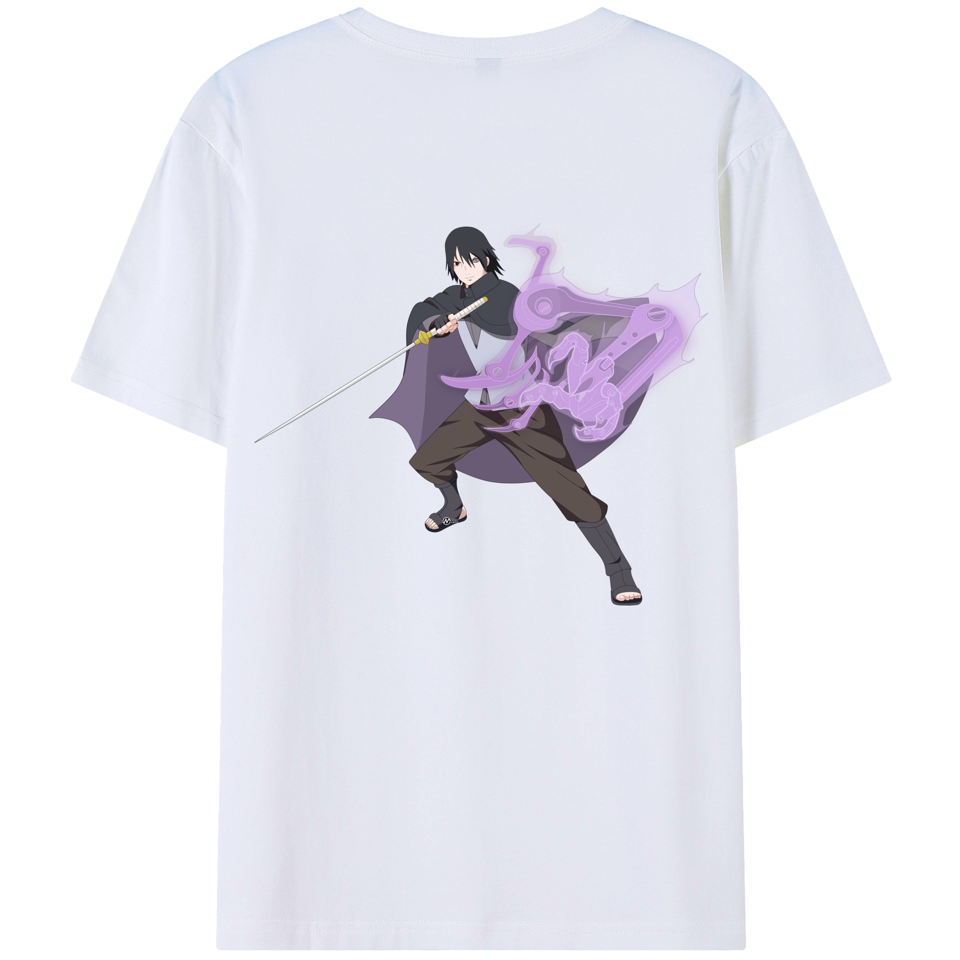 （画像用） NARUTO -ナルト- うちは サスケ Uchiha Sasuke 綿100％ メンズ半袖Tシャツ（バックプリント） 通気性