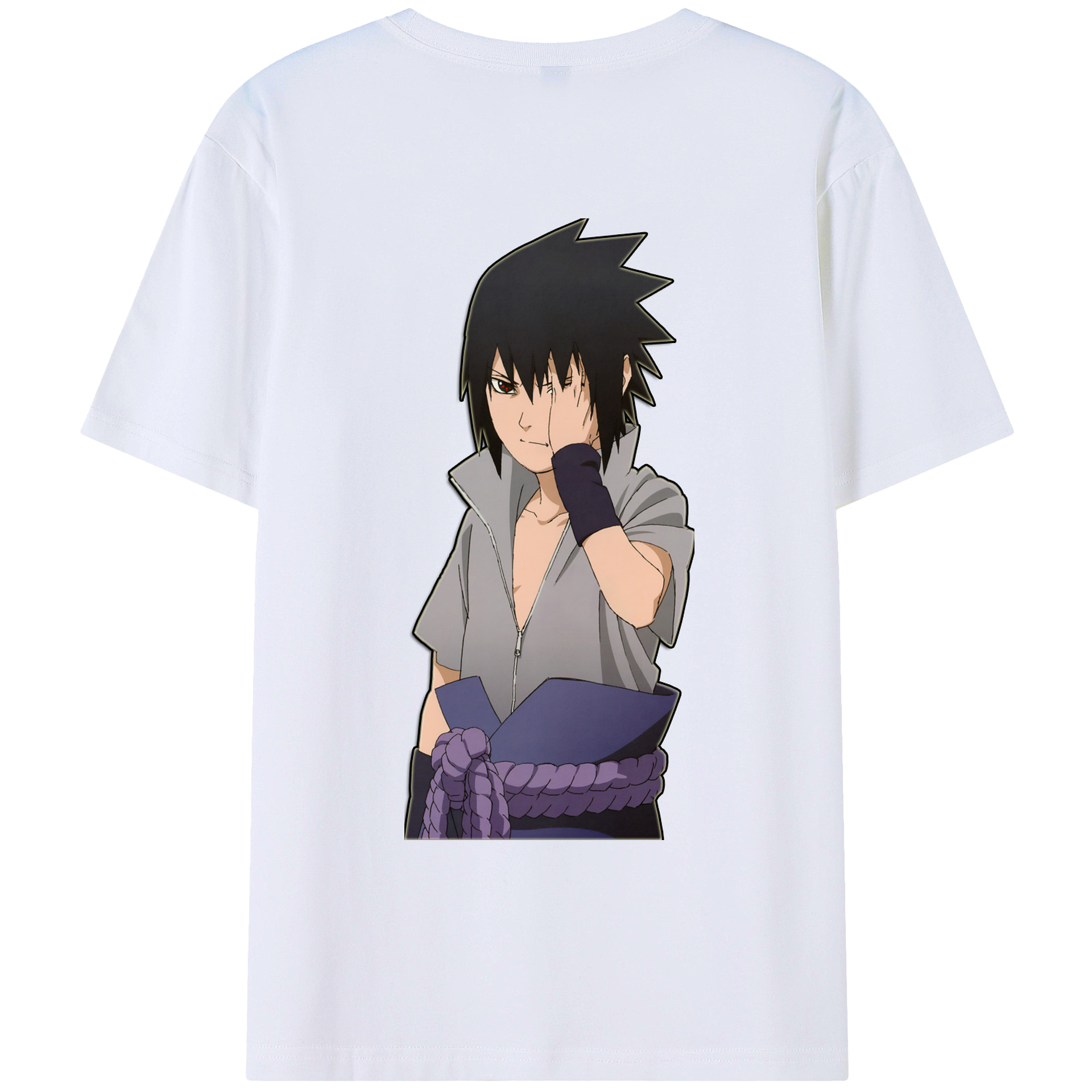 （画像用） NARUTO -ナルト- うちは サスケ Uchiha Sasuke 綿100％ メンズ半袖Tシャツ（バックプリント） 通気性