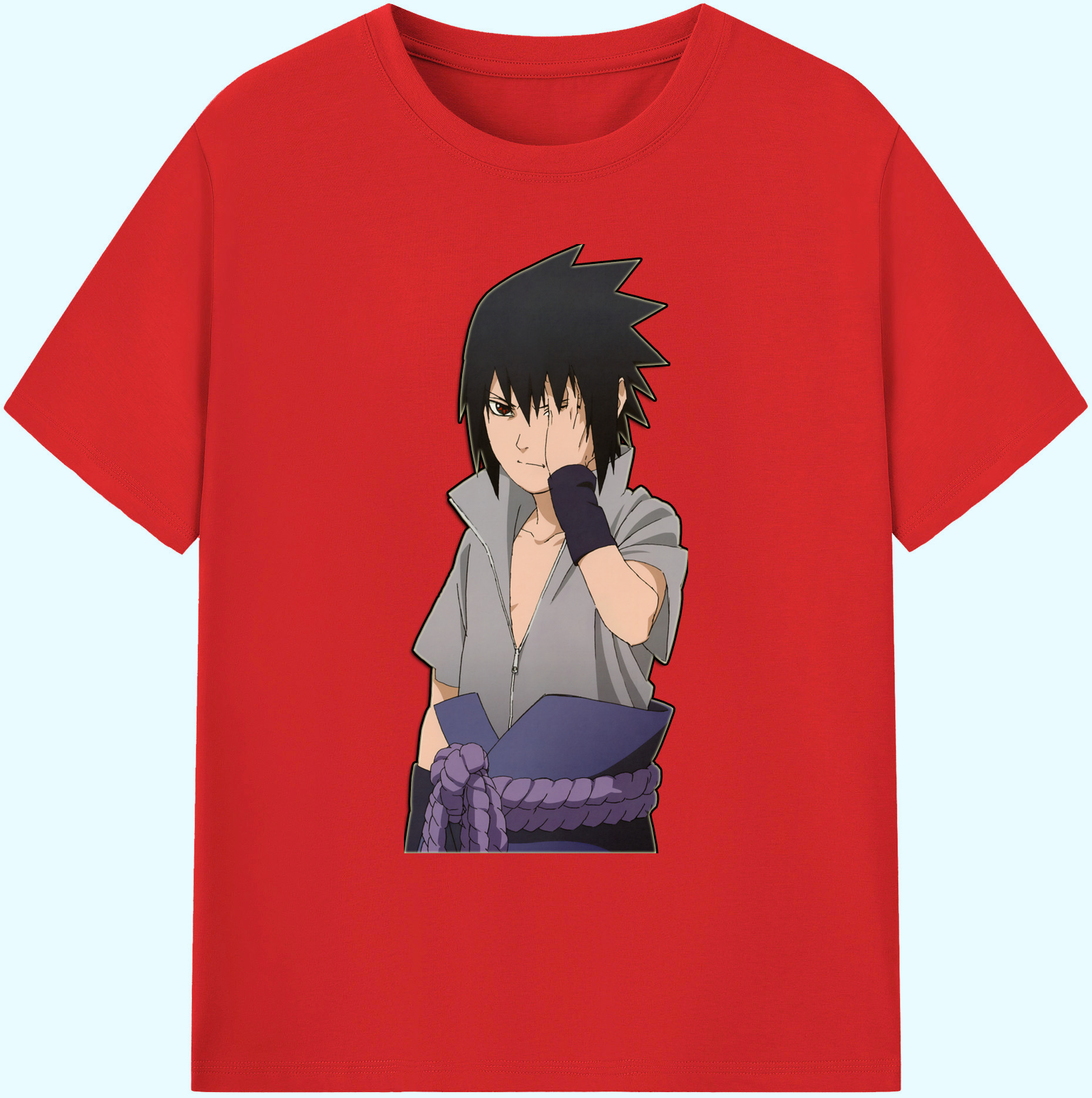 （画像用） NARUTO -ナルト- うちは サスケ Uchiha Sasuke 綿100％ メンズ半袖Tシャツ｜肌触りやわらか＆通気性