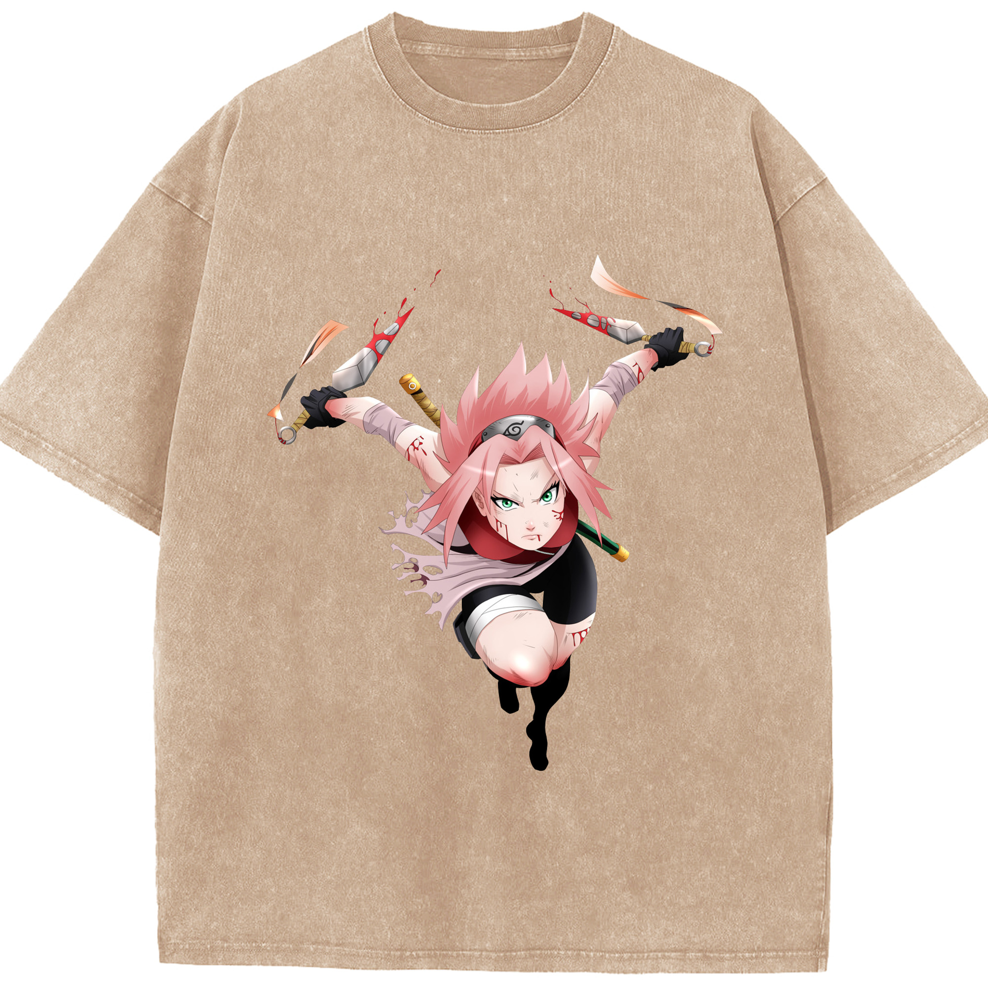 （画像用） NARUTO -ナルト- 春野サクラ Haruno Sakura 綿100% ヴィンテージ風 半袖Tシャツ（フロントプリント）