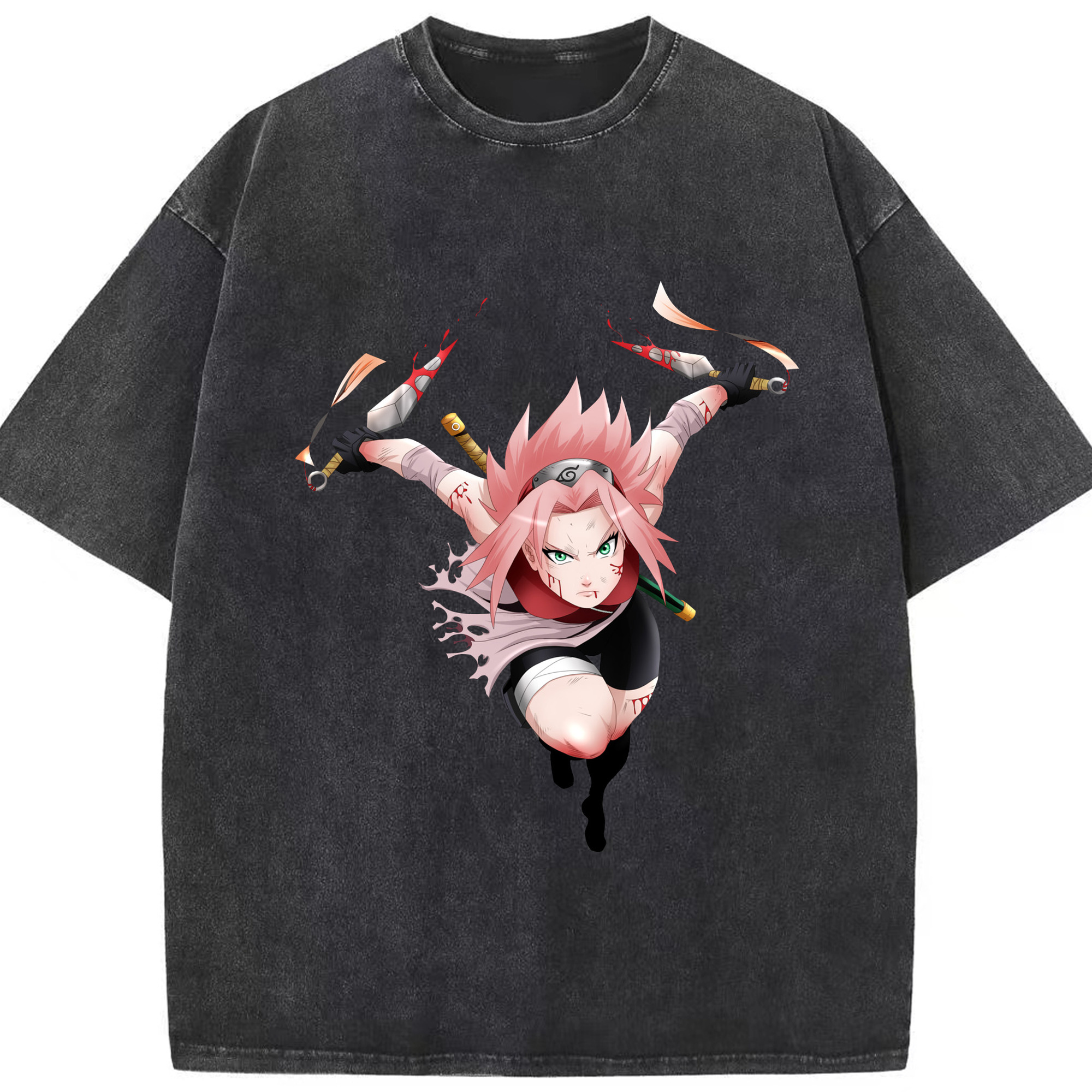 （画像用） NARUTO -ナルト- 春野サクラ Haruno Sakura 綿100% ヴィンテージ風 半袖Tシャツ（フロントプリント）