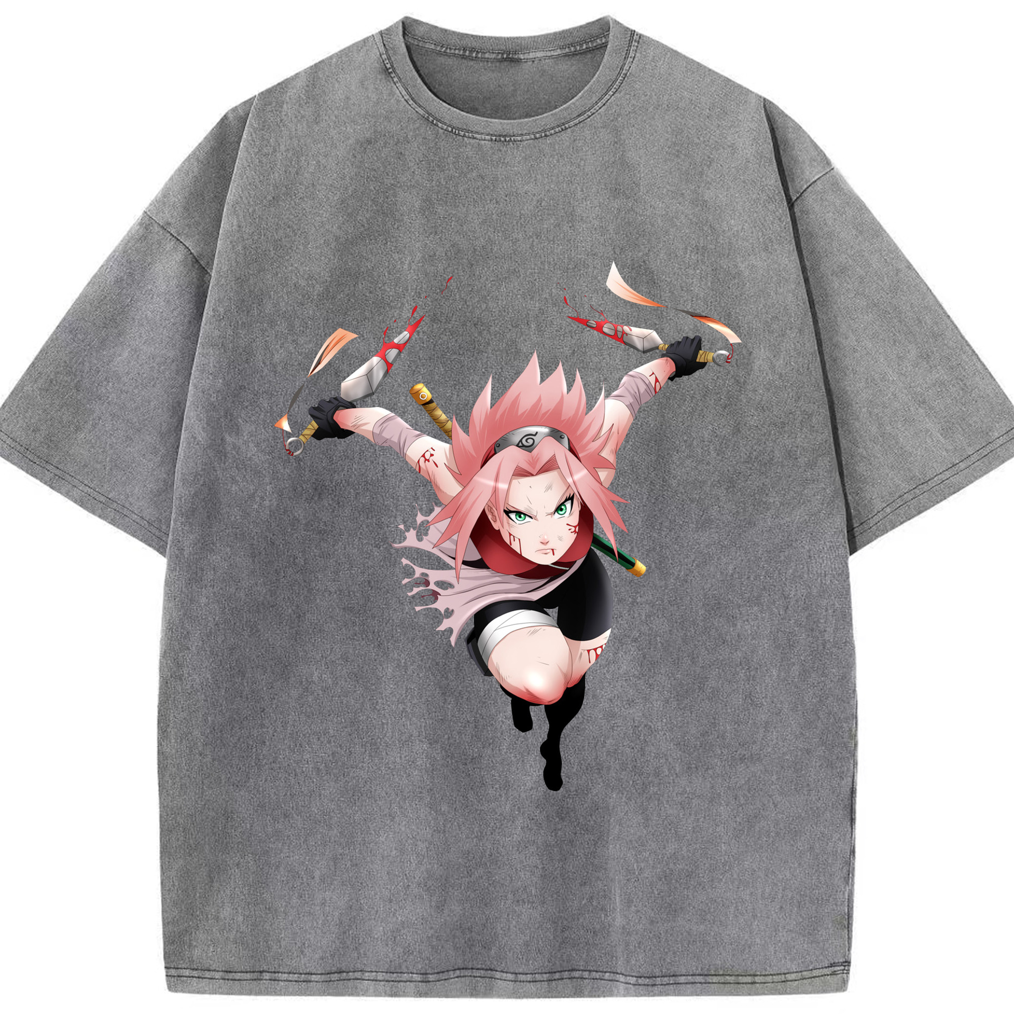 （画像用） NARUTO -ナルト- 春野サクラ Haruno Sakura 綿100% ヴィンテージ風 半袖Tシャツ（フロントプリント）