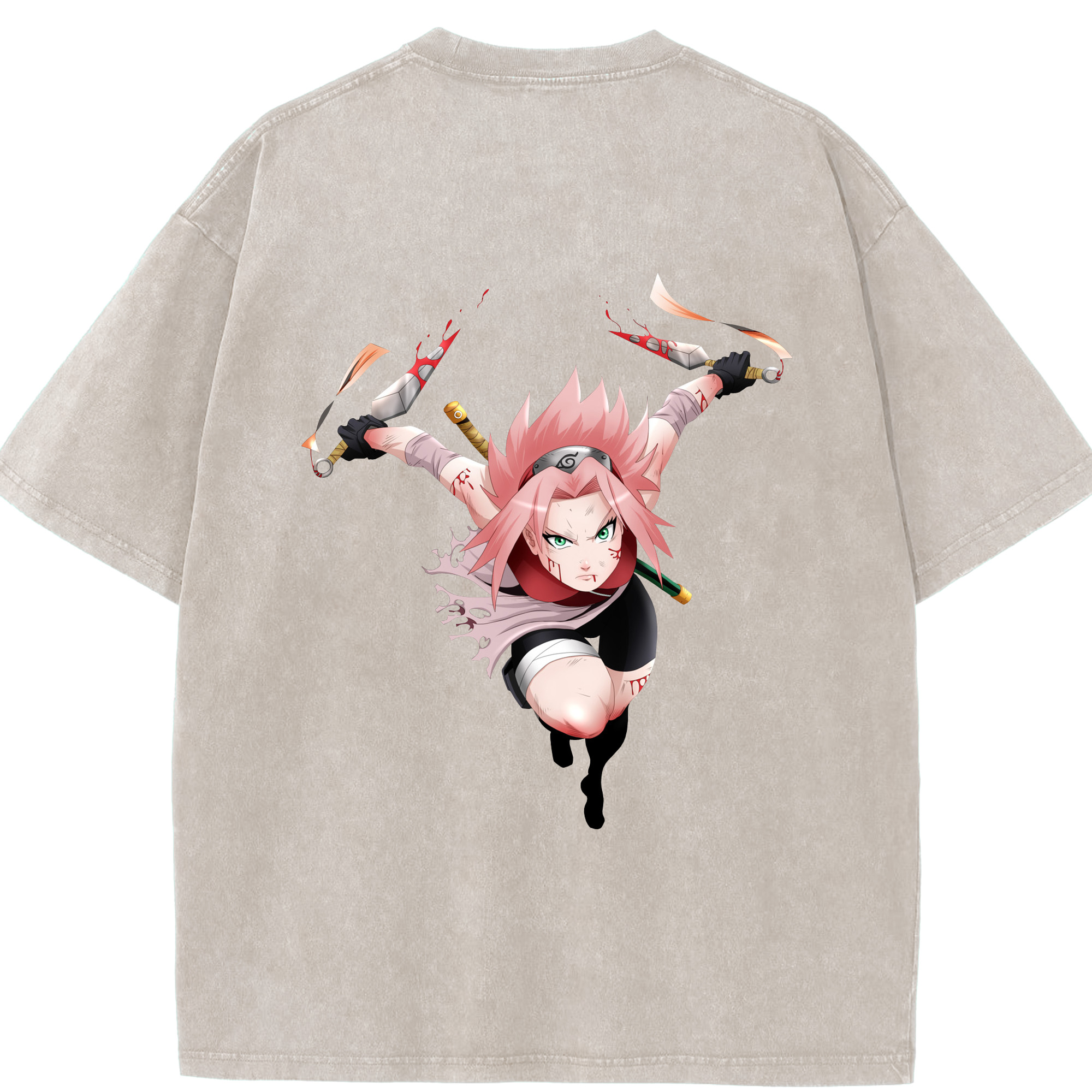 （画像用） NARUTO -ナルト- 春野サクラ Haruno Sakura 綿100% ヴィンテージ風 半袖Tシャツ（背面プリント）