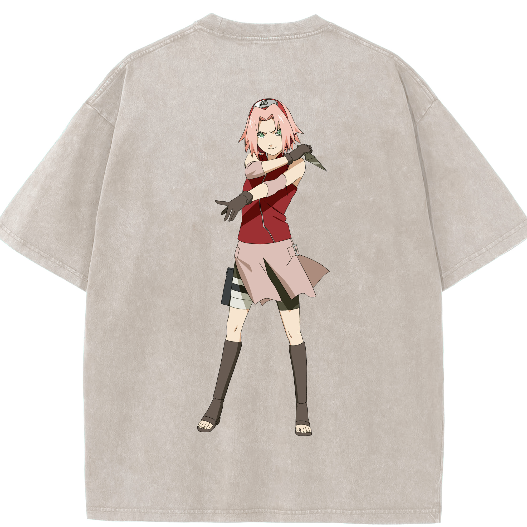（画像用） NARUTO -ナルト- 春野サクラ Haruno Sakura 綿100% ヴィンテージ風 半袖Tシャツ（背面プリント）