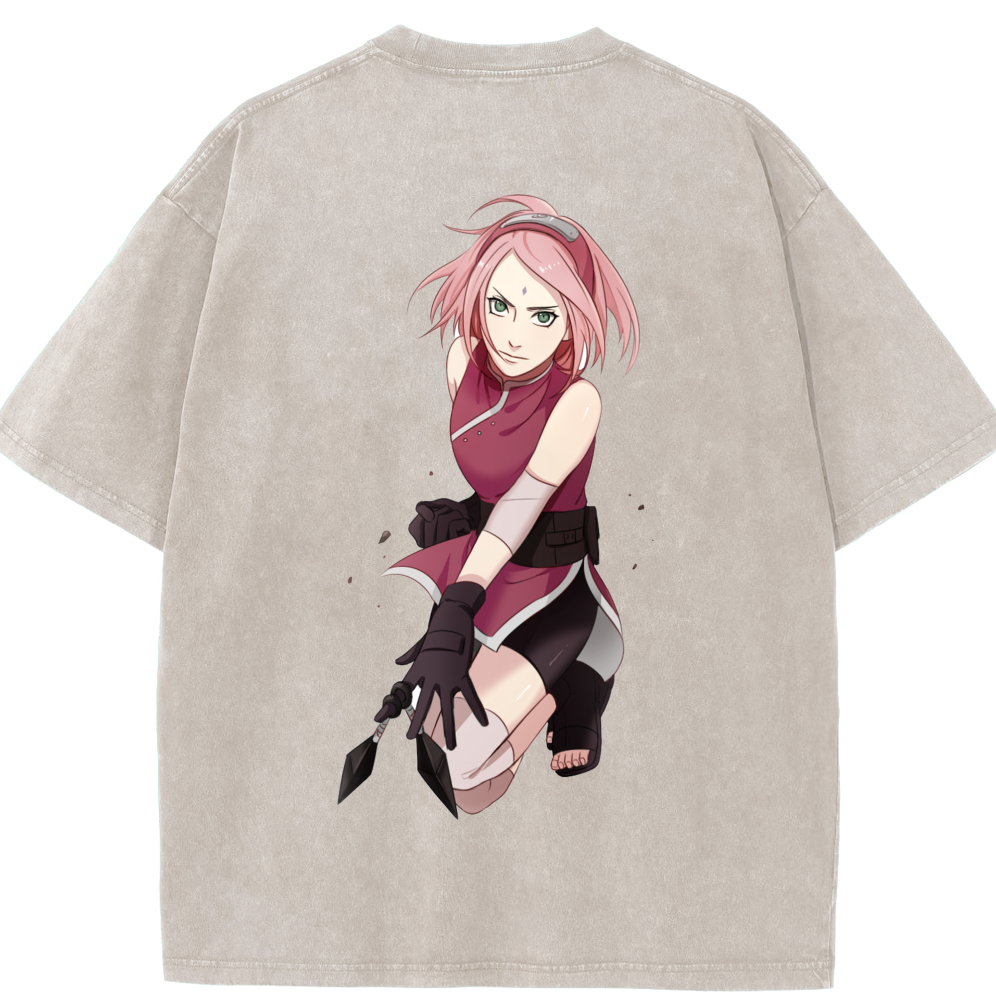 （画像用） NARUTO -ナルト- 春野サクラ Haruno Sakura 綿100% ヴィンテージ風 半袖Tシャツ（背面プリント）