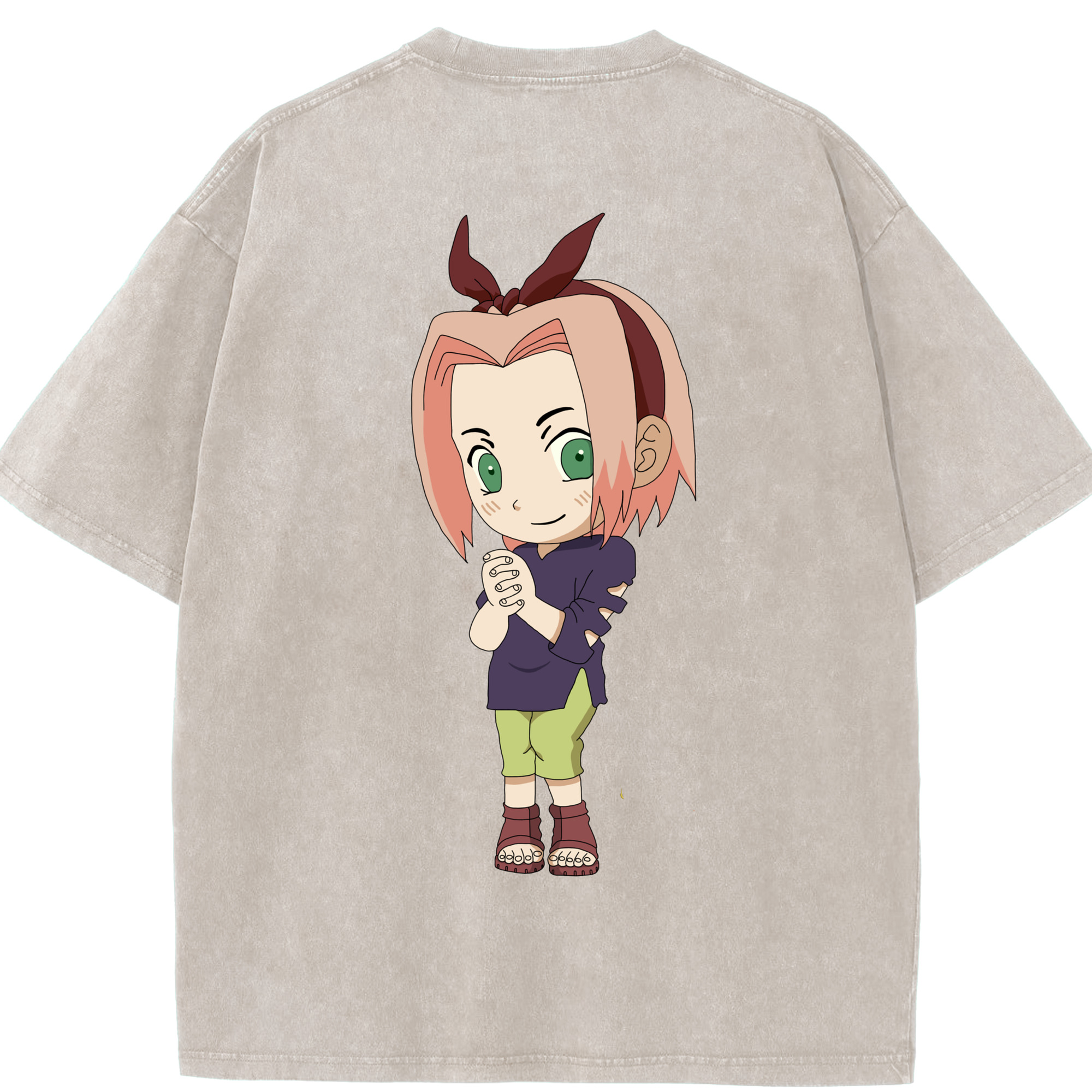 （画像用） NARUTO -ナルト- 春野サクラ Haruno Sakura 綿100% ヴィンテージ風 半袖Tシャツ（背面プリント）