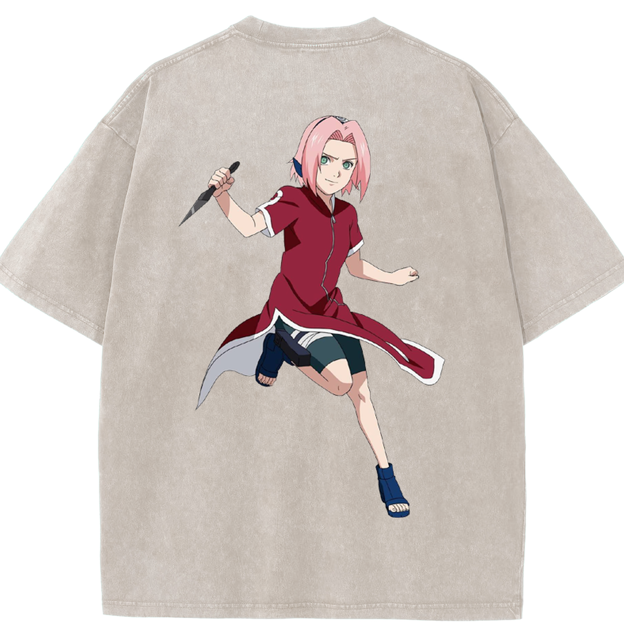 （画像用） NARUTO -ナルト- 春野サクラ Haruno Sakura 綿100% ヴィンテージ風 半袖Tシャツ（背面プリント）