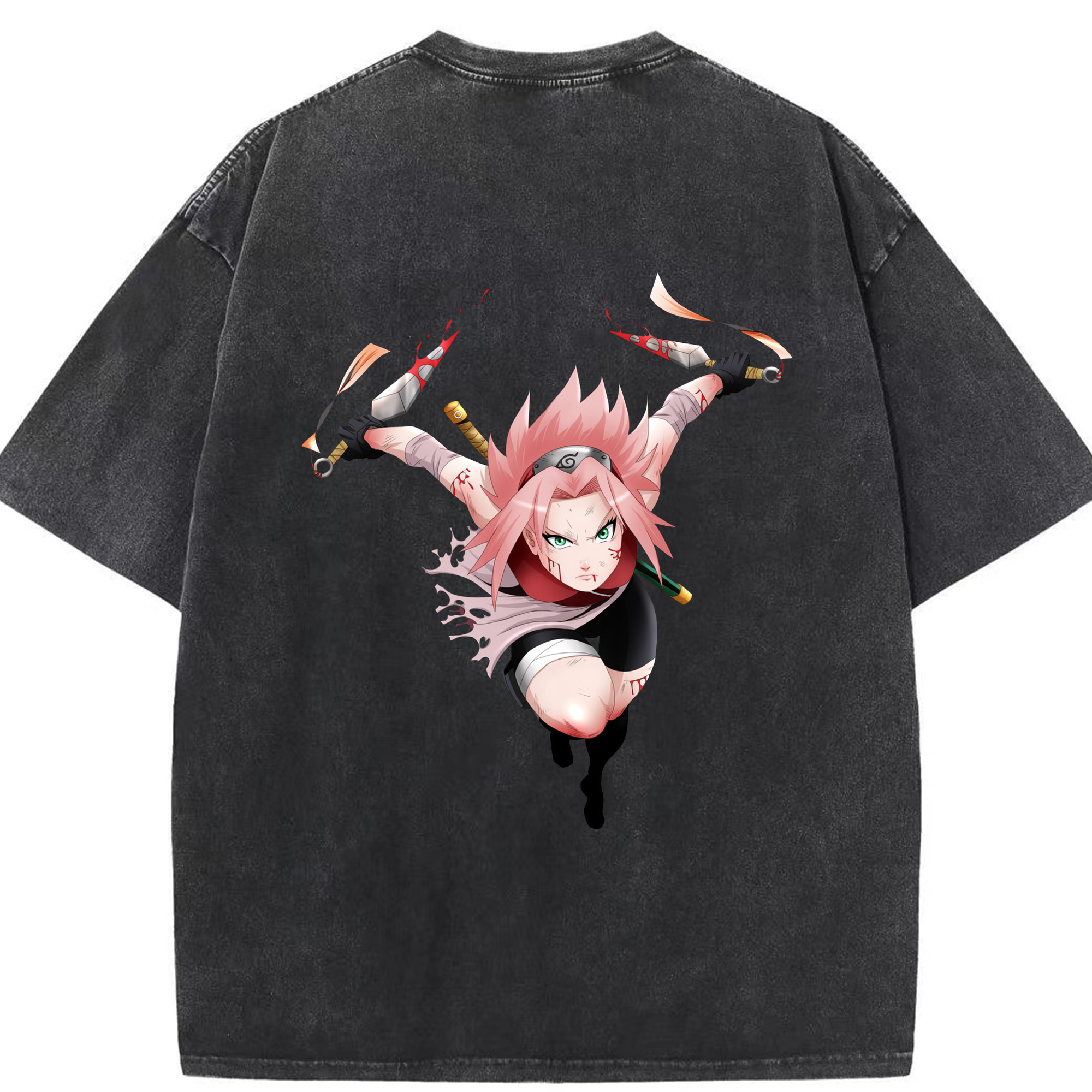 （画像用） NARUTO -ナルト- 春野サクラ Haruno Sakura 綿100% ヴィンテージ風 半袖Tシャツ（背面プリント）