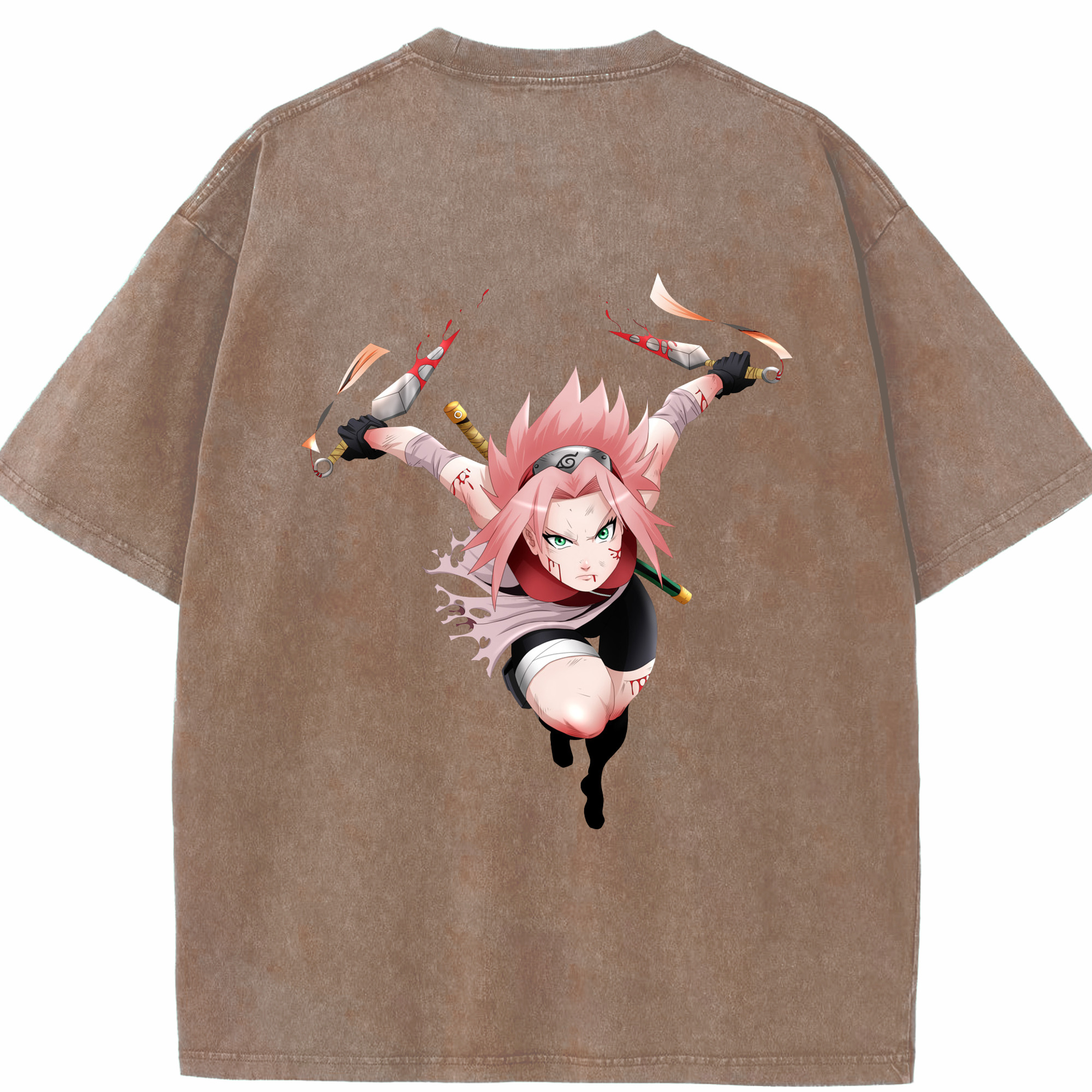（画像用） NARUTO -ナルト- 春野サクラ Haruno Sakura 綿100% ヴィンテージ風 半袖Tシャツ（背面プリント）