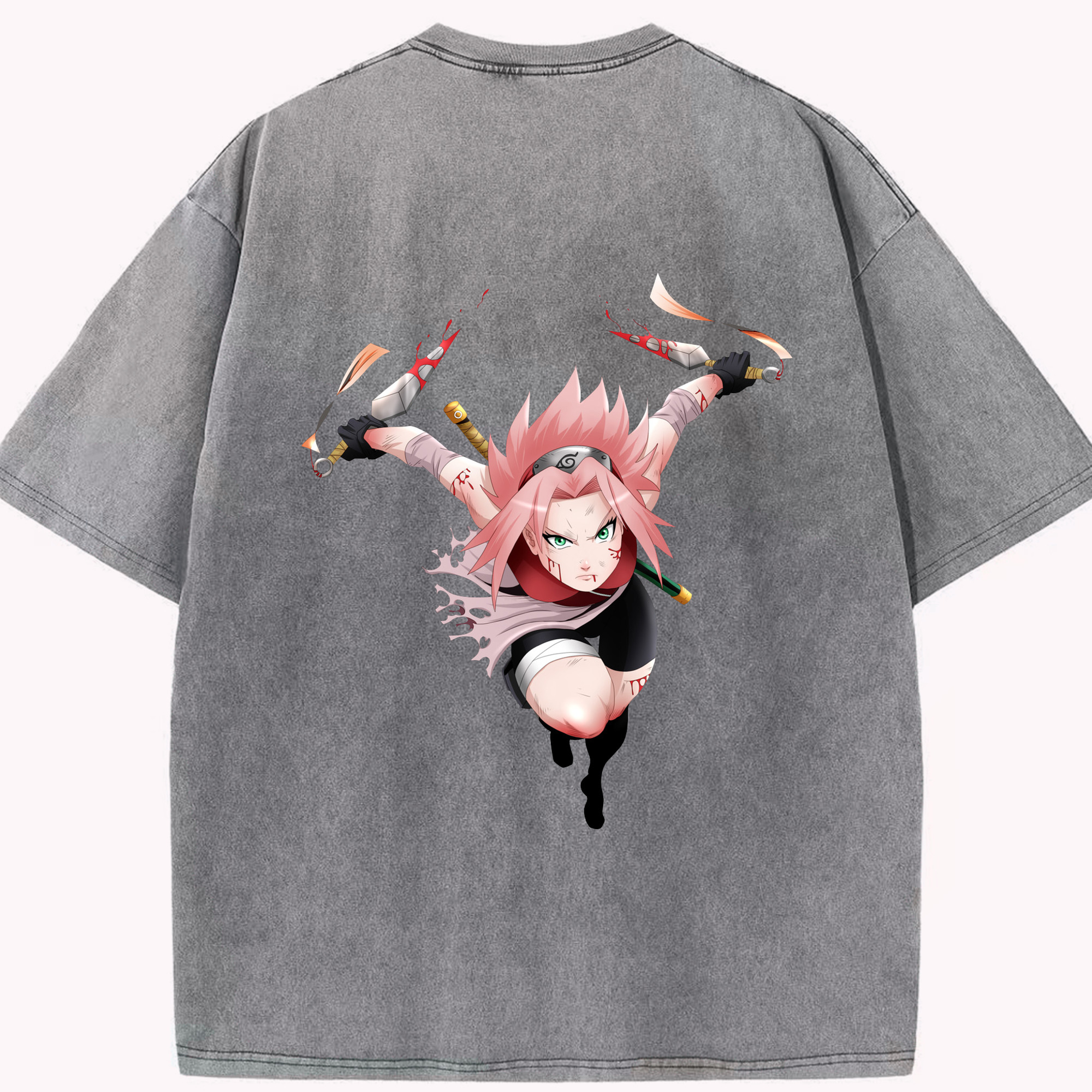 （画像用） NARUTO -ナルト- 春野サクラ Haruno Sakura 綿100% ヴィンテージ風 半袖Tシャツ（背面プリント）