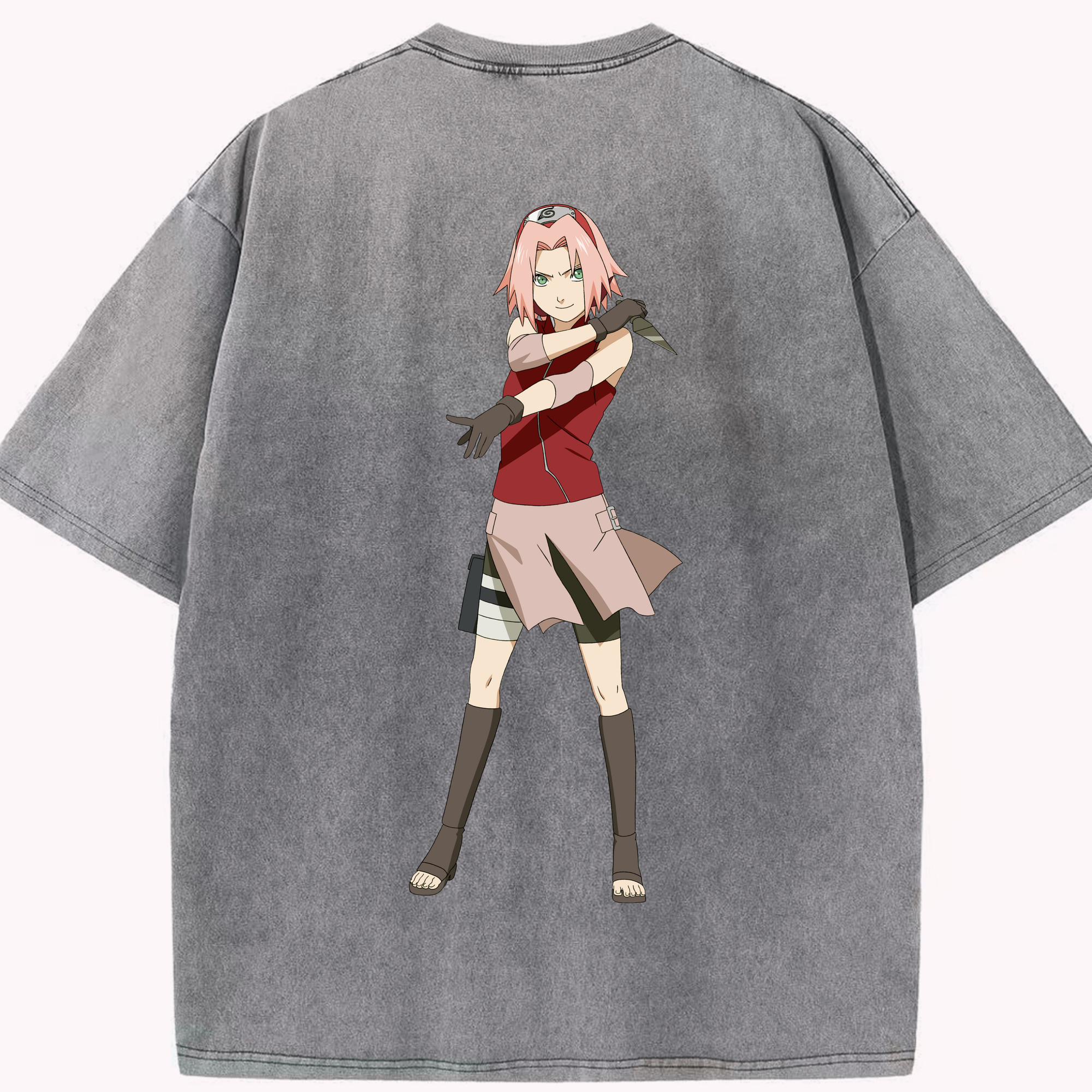 （画像用） NARUTO -ナルト- 春野サクラ Haruno Sakura 綿100% ヴィンテージ風 半袖Tシャツ（背面プリント）