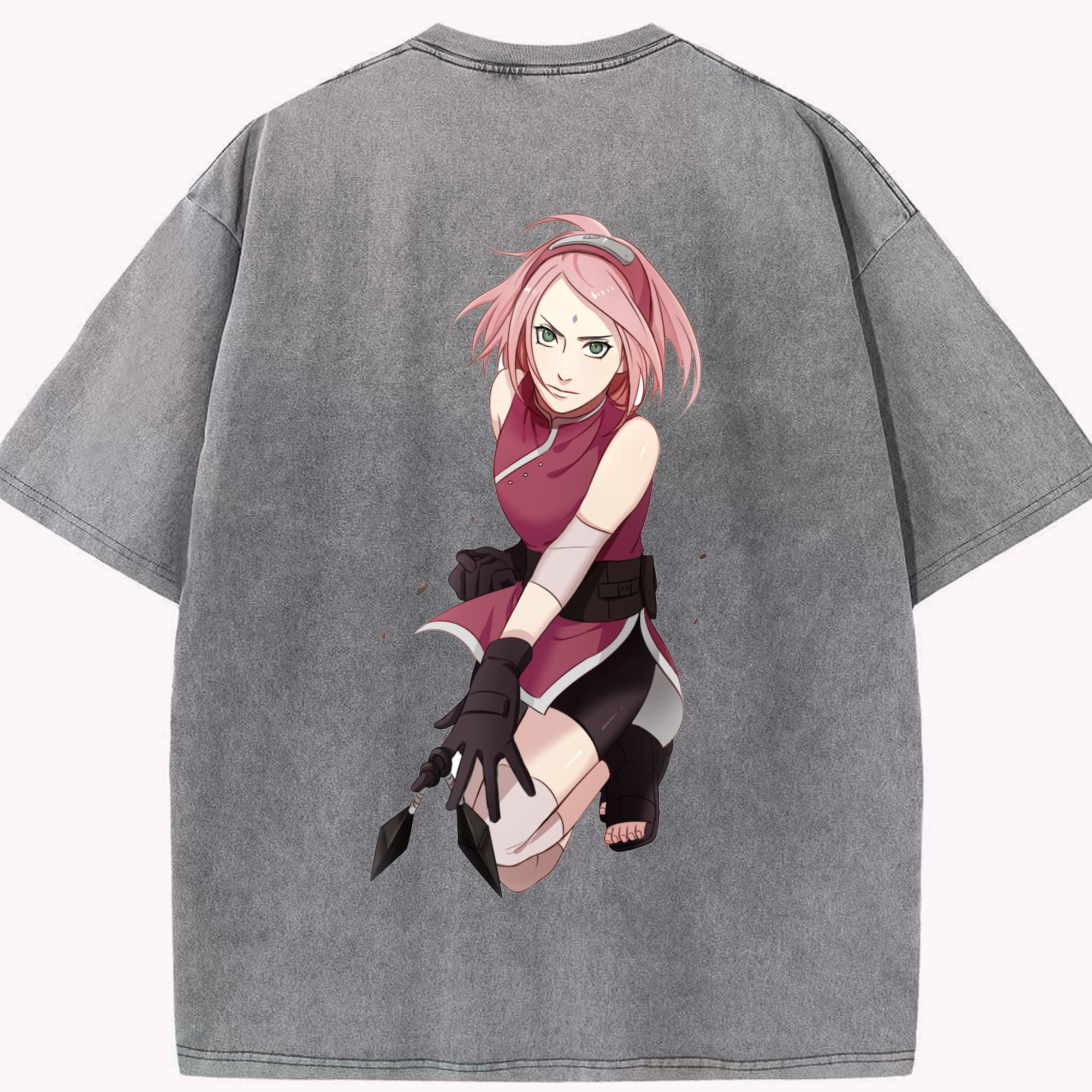 （画像用） NARUTO -ナルト- 春野サクラ Haruno Sakura 綿100% ヴィンテージ風 半袖Tシャツ（背面プリント）
