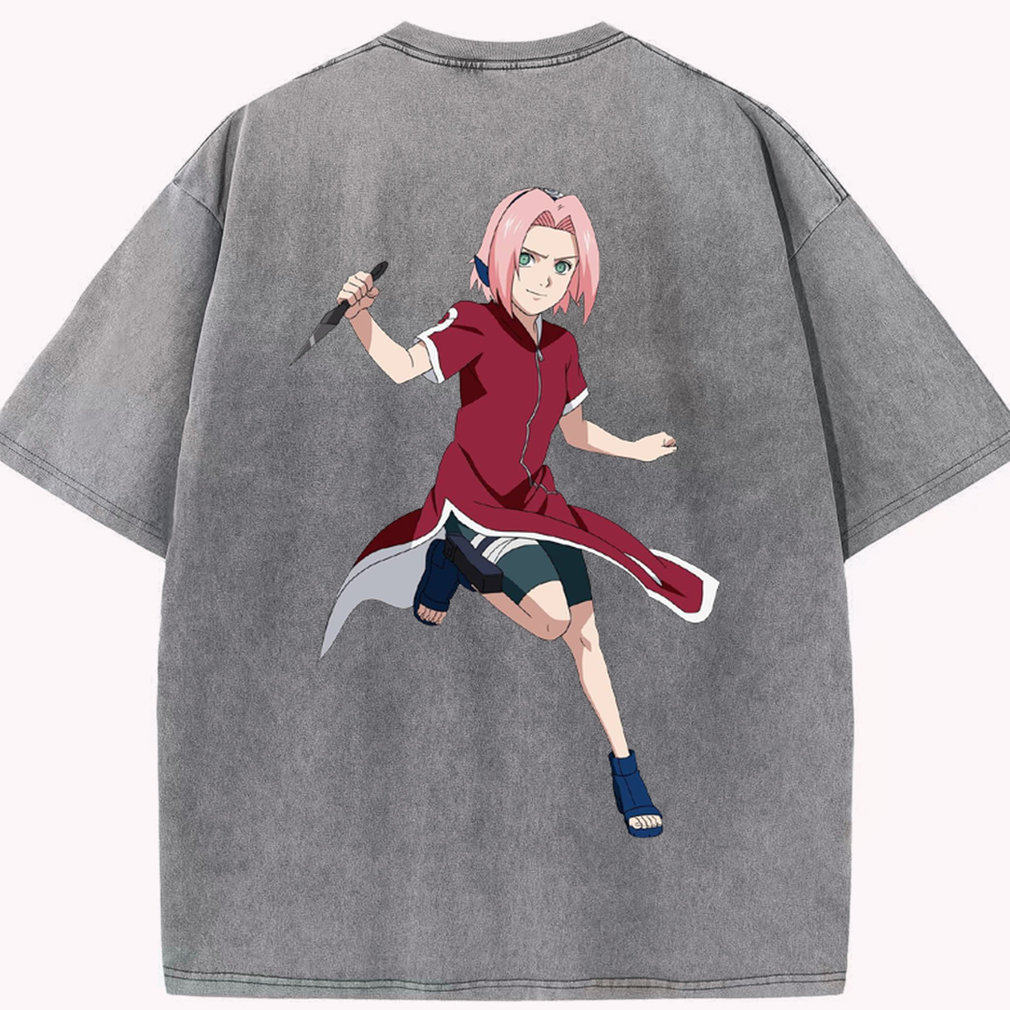 （画像用） NARUTO -ナルト- 春野サクラ Haruno Sakura 綿100% ヴィンテージ風 半袖Tシャツ（背面プリント）