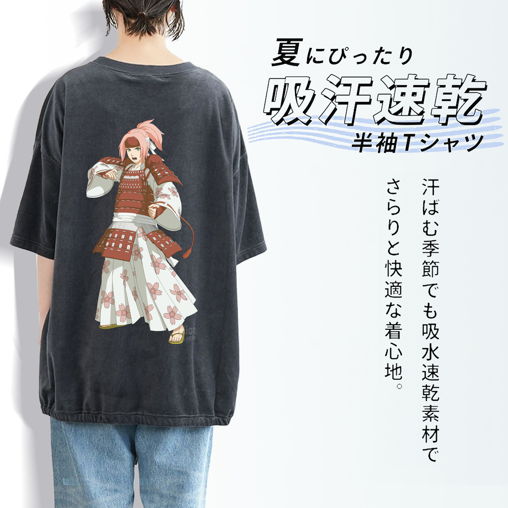 NARUTO -ナルト- 春野サクラ Haruno Sakura 綿100% ヴィンテージ風 半袖Tシャツ（背面プリント）