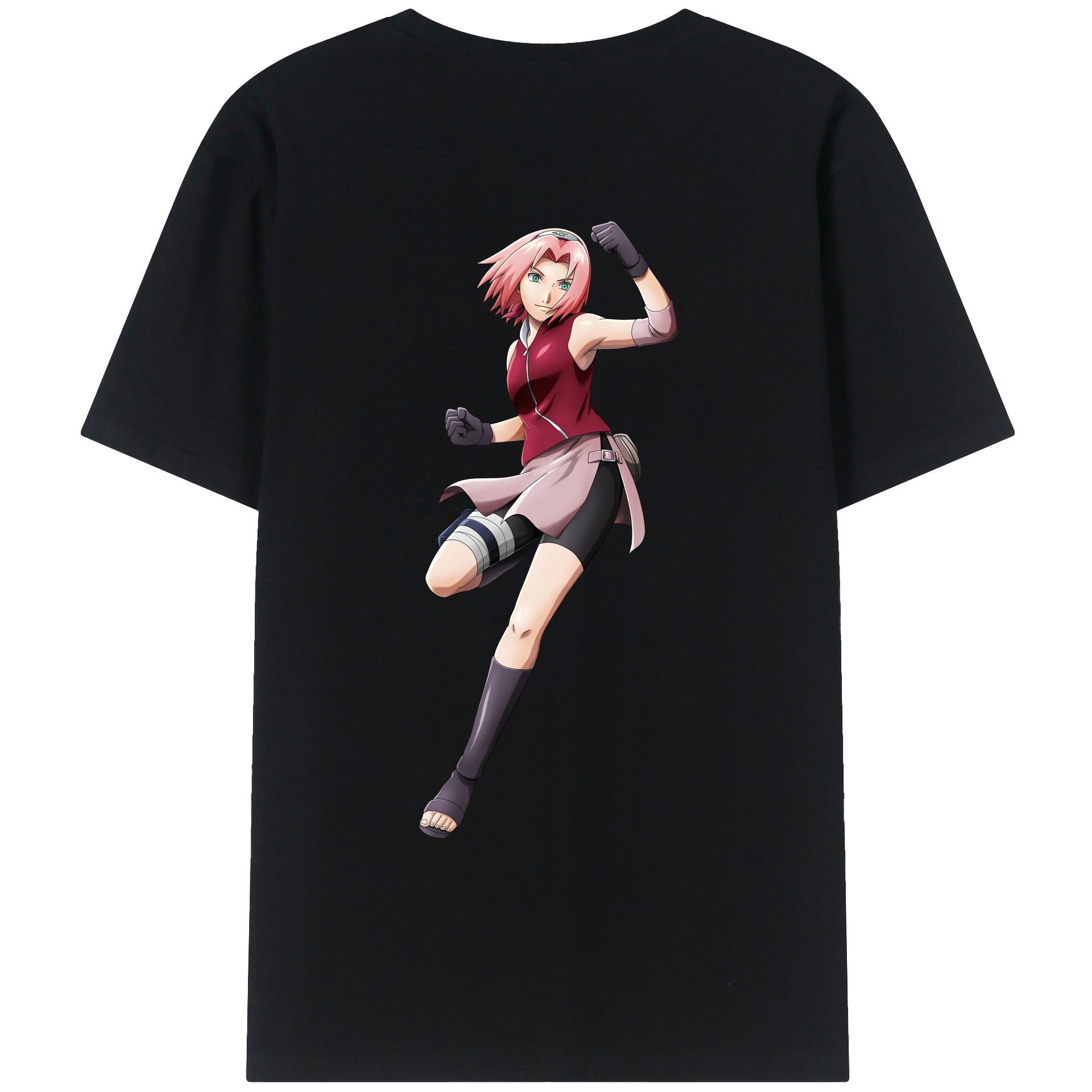 （画像用） NARUTO -ナルト- 春野サクラ Haruno Sakura 綿100％ メンズ半袖Tシャツ（バックプリント） 通気性