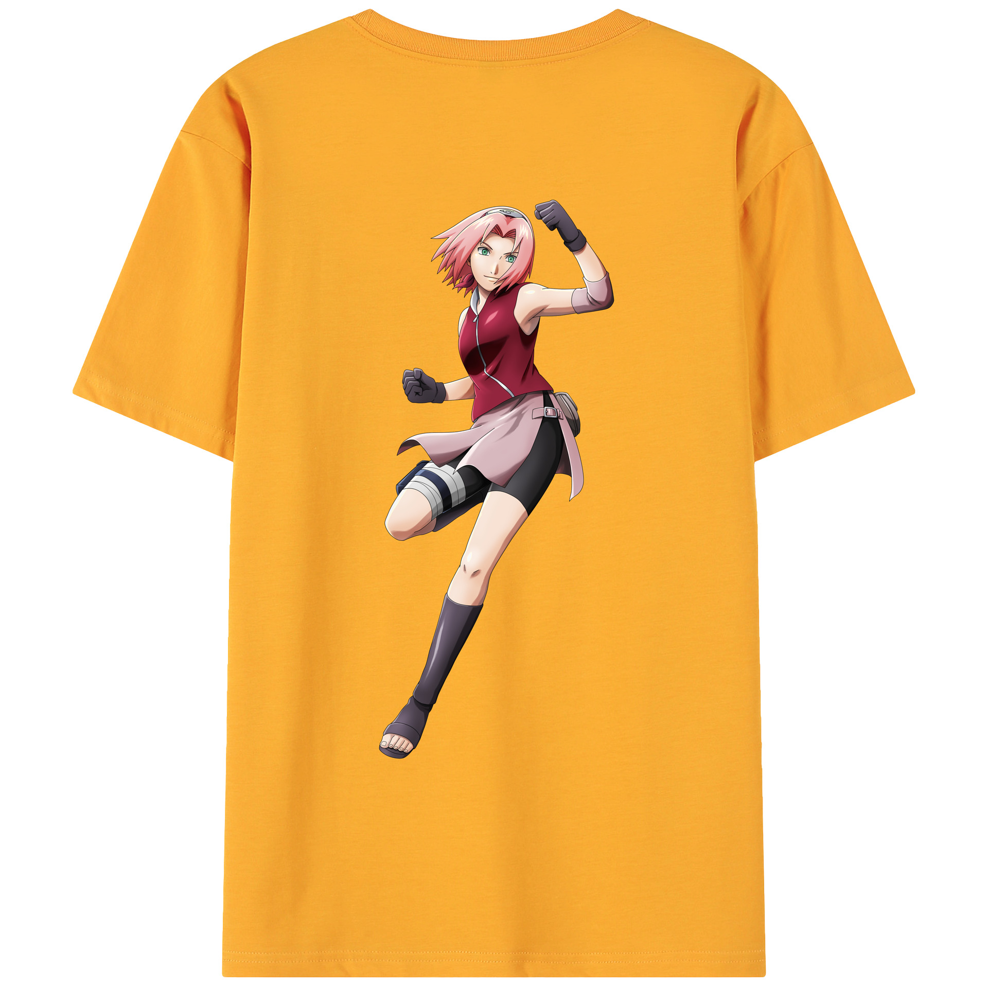 （画像用） NARUTO -ナルト- 春野サクラ Haruno Sakura 綿100％ メンズ半袖Tシャツ（バックプリント） 通気性