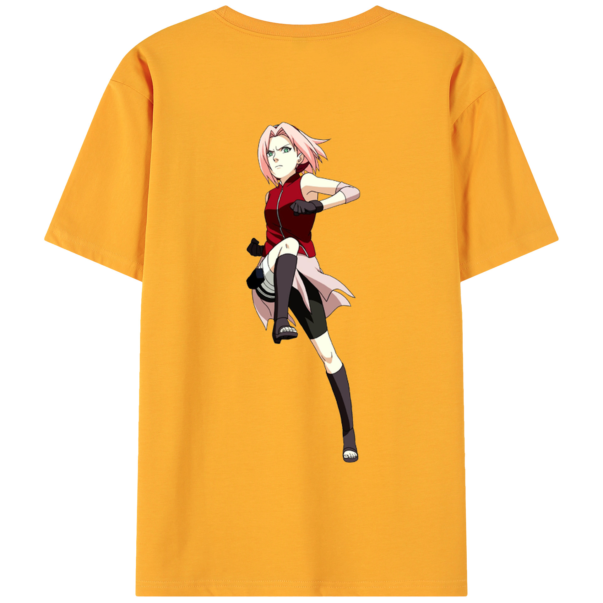 （画像用） NARUTO -ナルト- 春野サクラ Haruno Sakura 綿100％ メンズ半袖Tシャツ（バックプリント） 通気性