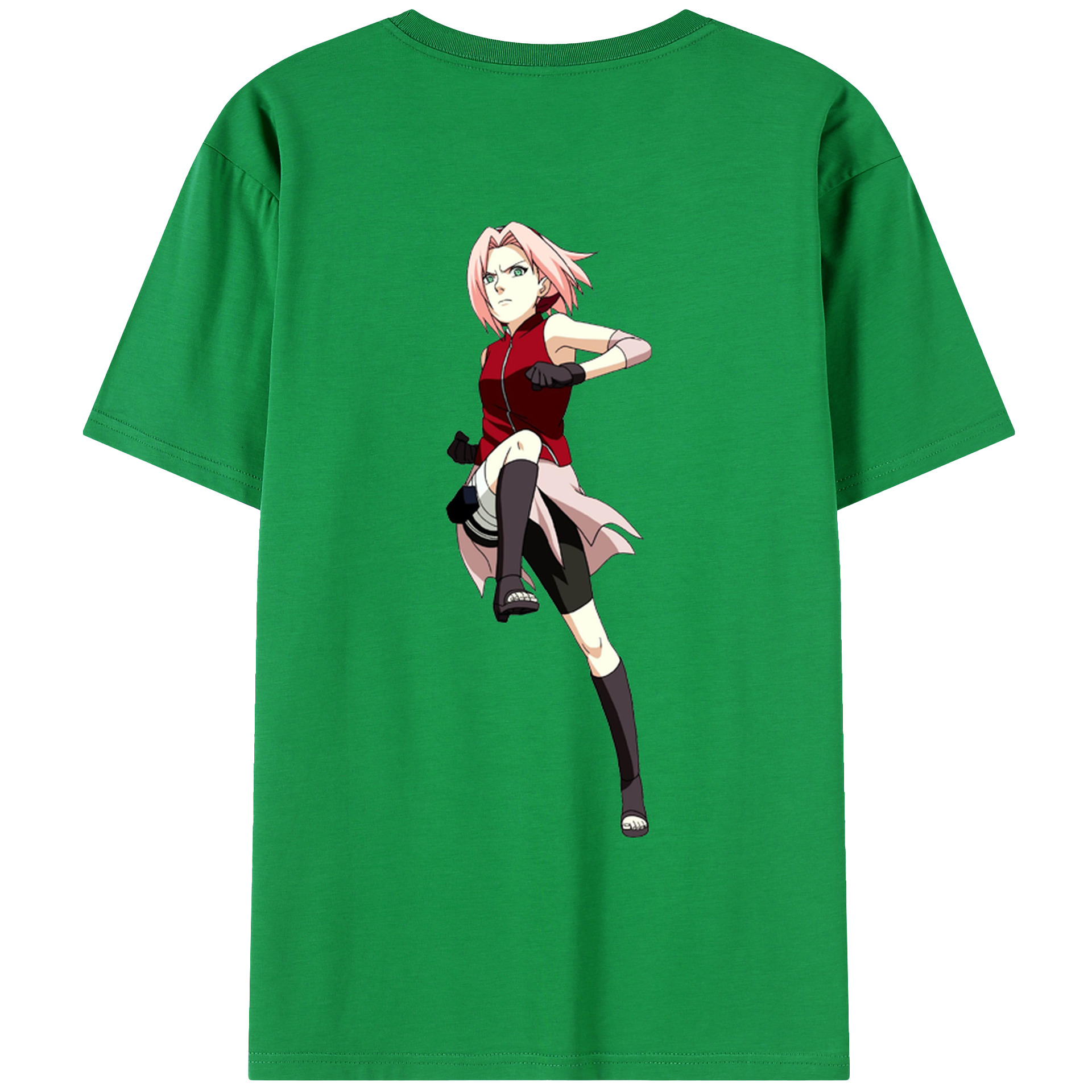 （画像用） NARUTO -ナルト- 春野サクラ Haruno Sakura 綿100％ メンズ半袖Tシャツ（バックプリント） 通気性
