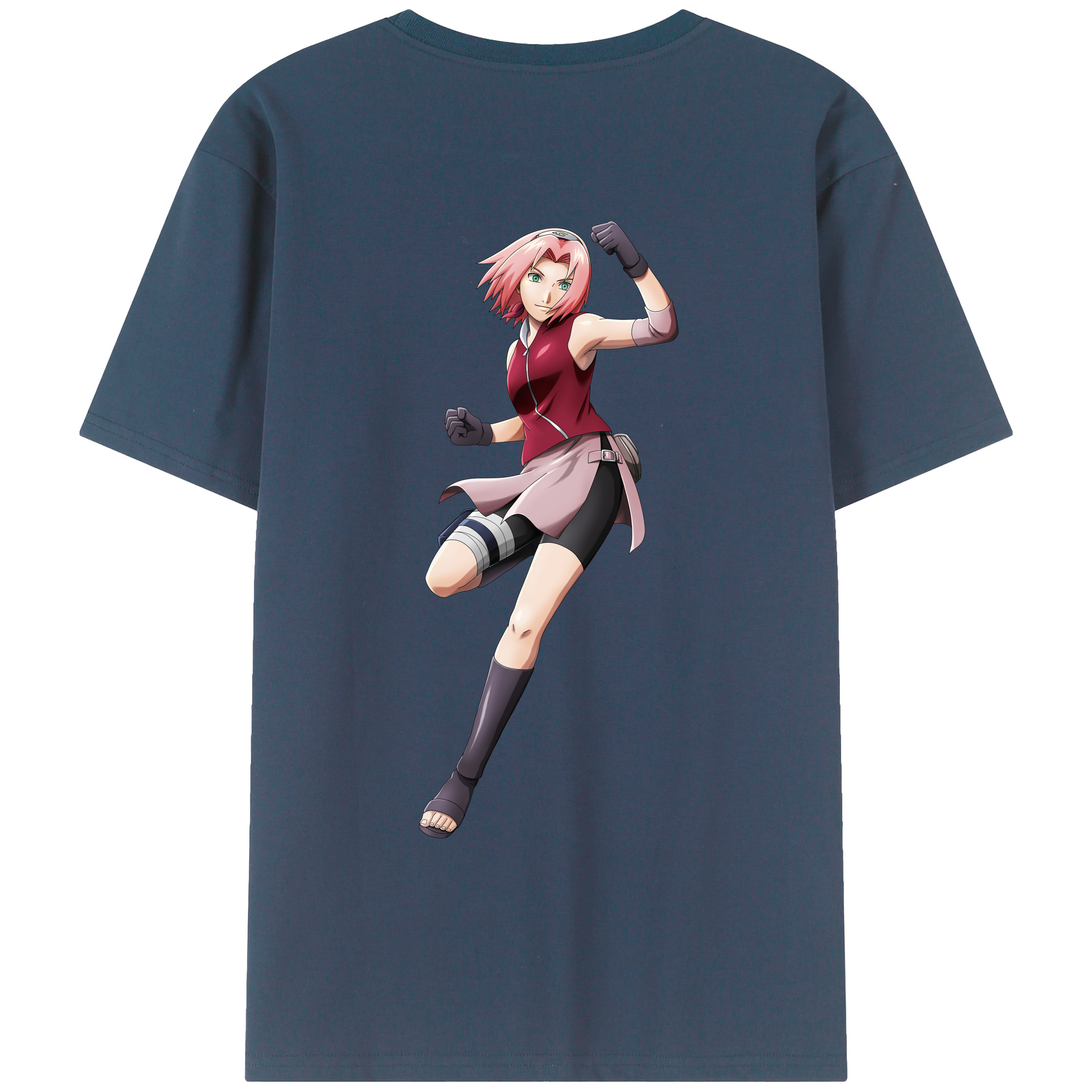 （画像用） NARUTO -ナルト- 春野サクラ Haruno Sakura 綿100％ メンズ半袖Tシャツ（バックプリント） 通気性