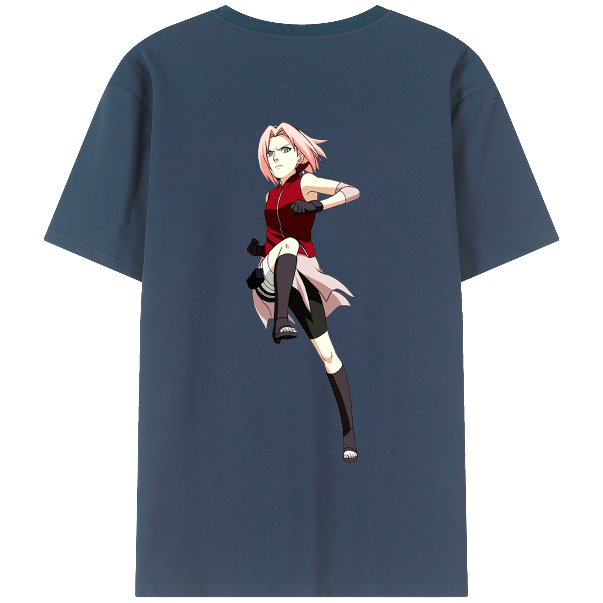 （画像用） NARUTO -ナルト- 春野サクラ Haruno Sakura 綿100％ メンズ半袖Tシャツ（バックプリント） 通気性