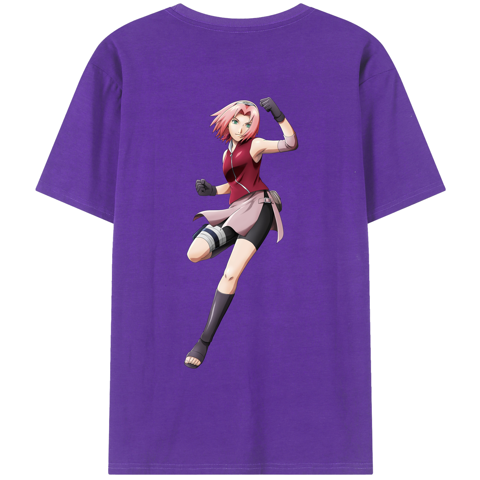 （画像用） NARUTO -ナルト- 春野サクラ Haruno Sakura 綿100％ メンズ半袖Tシャツ（バックプリント） 通気性