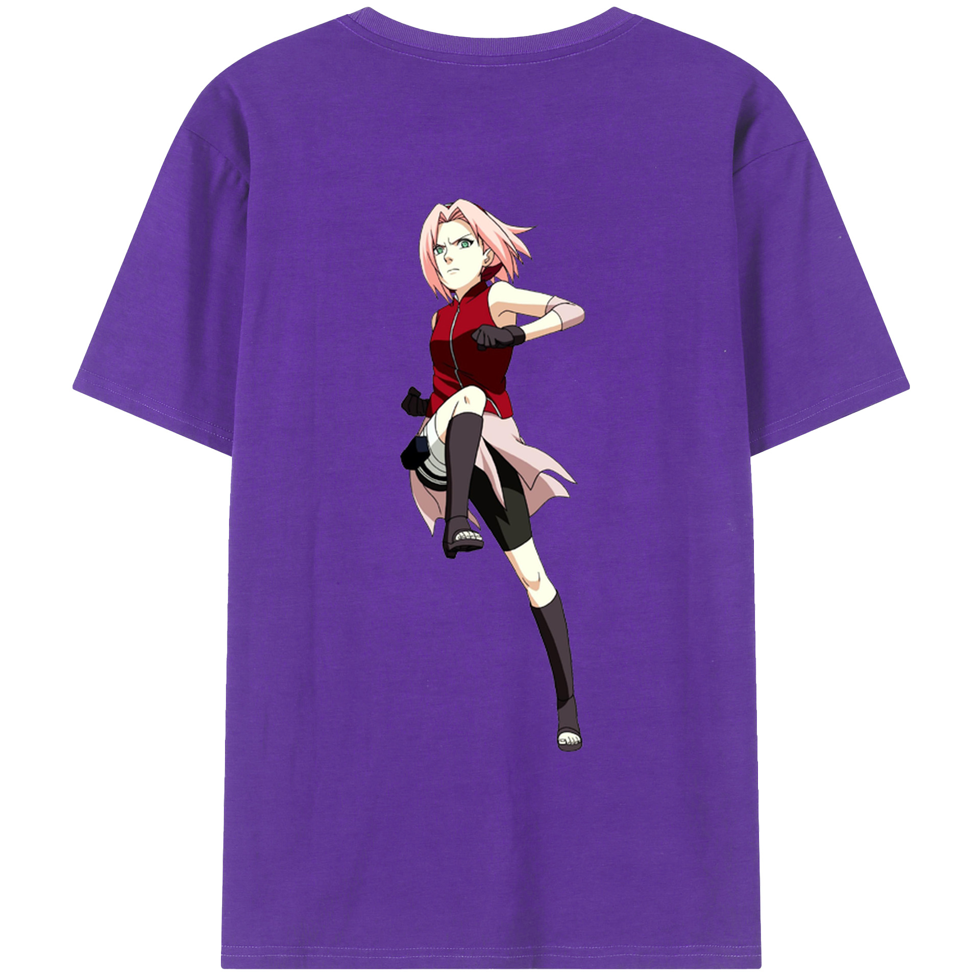 （画像用） NARUTO -ナルト- 春野サクラ Haruno Sakura 綿100％ メンズ半袖Tシャツ（バックプリント） 通気性