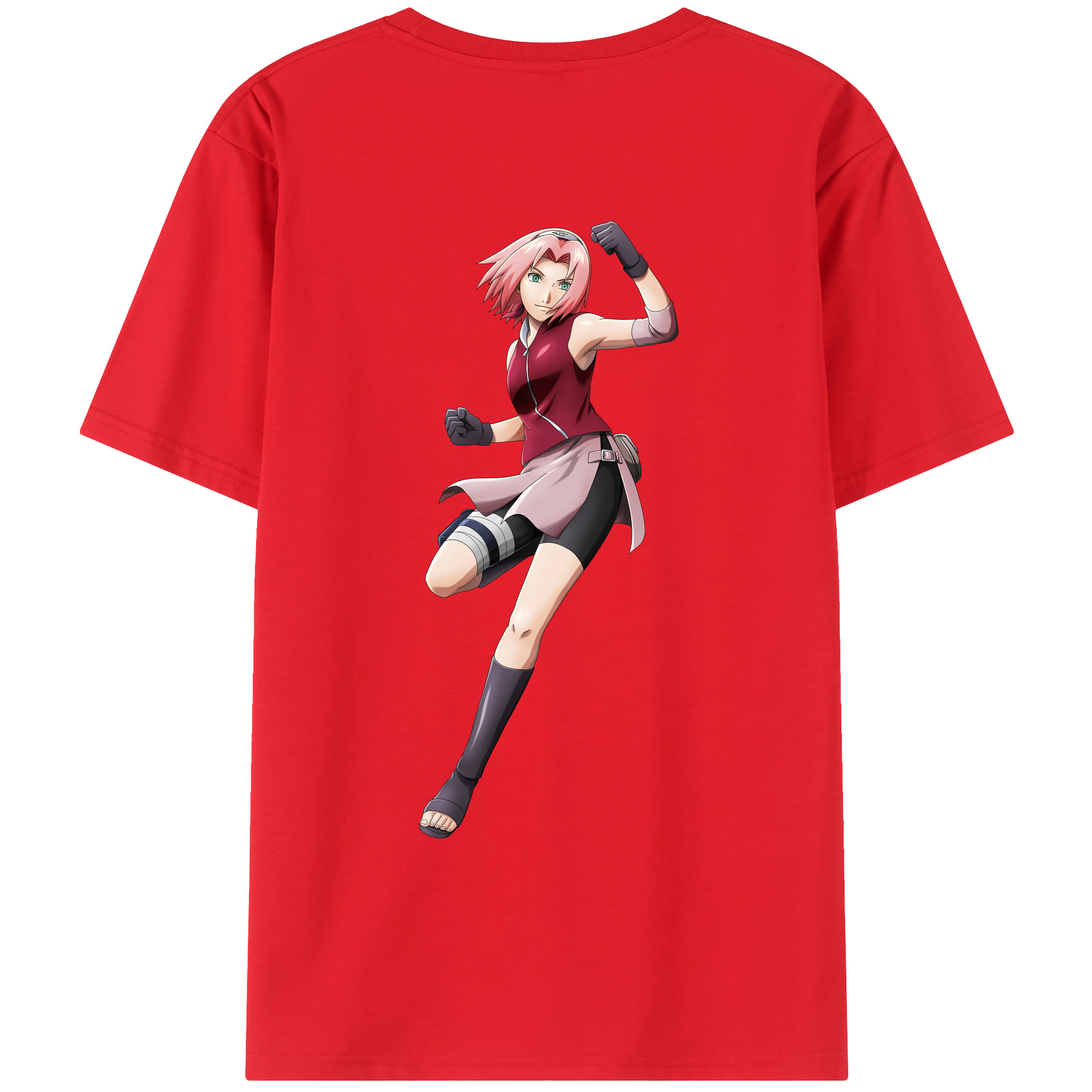 （画像用） NARUTO -ナルト- 春野サクラ Haruno Sakura 綿100％ メンズ半袖Tシャツ（バックプリント） 通気性