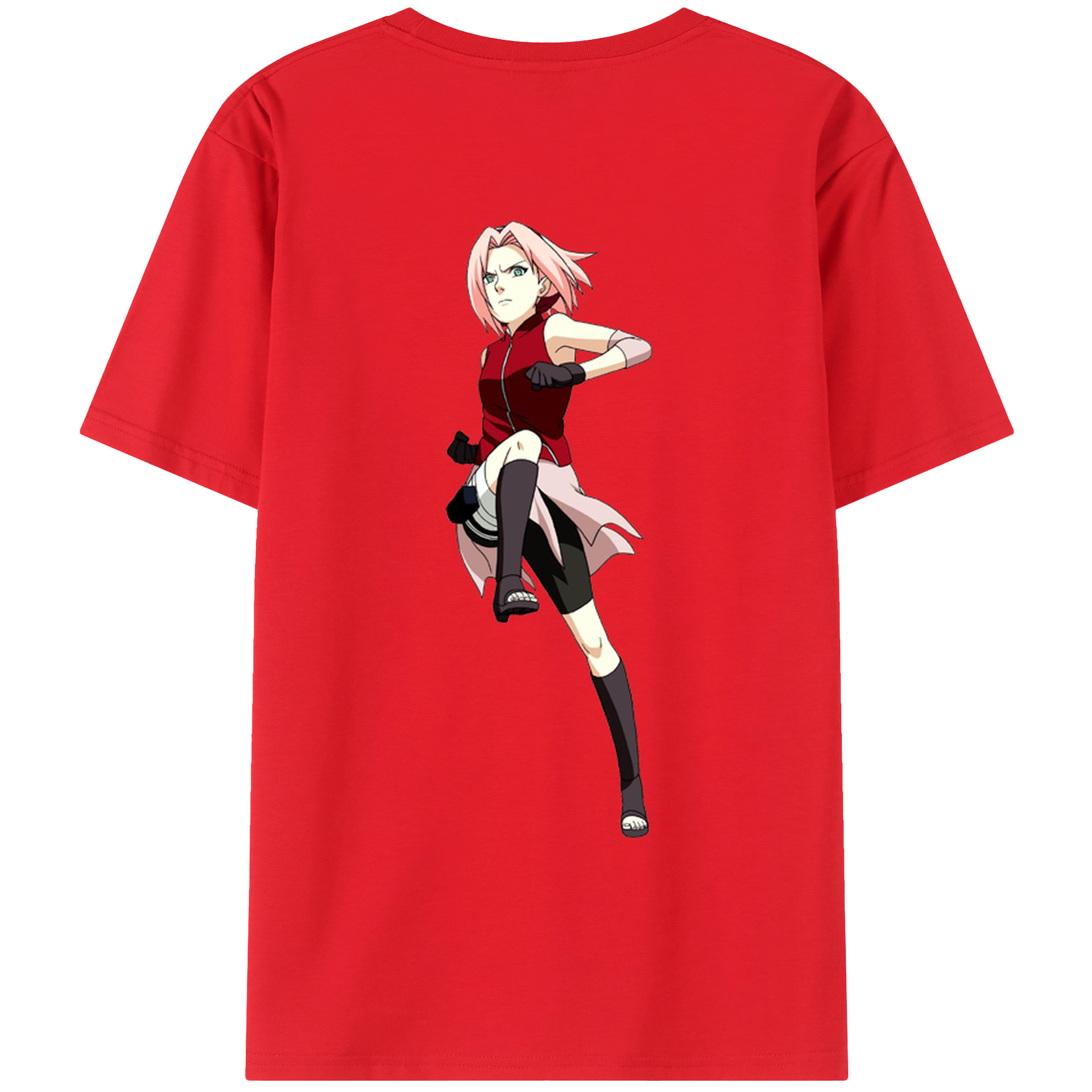（画像用） NARUTO -ナルト- 春野サクラ Haruno Sakura 綿100％ メンズ半袖Tシャツ（バックプリント） 通気性