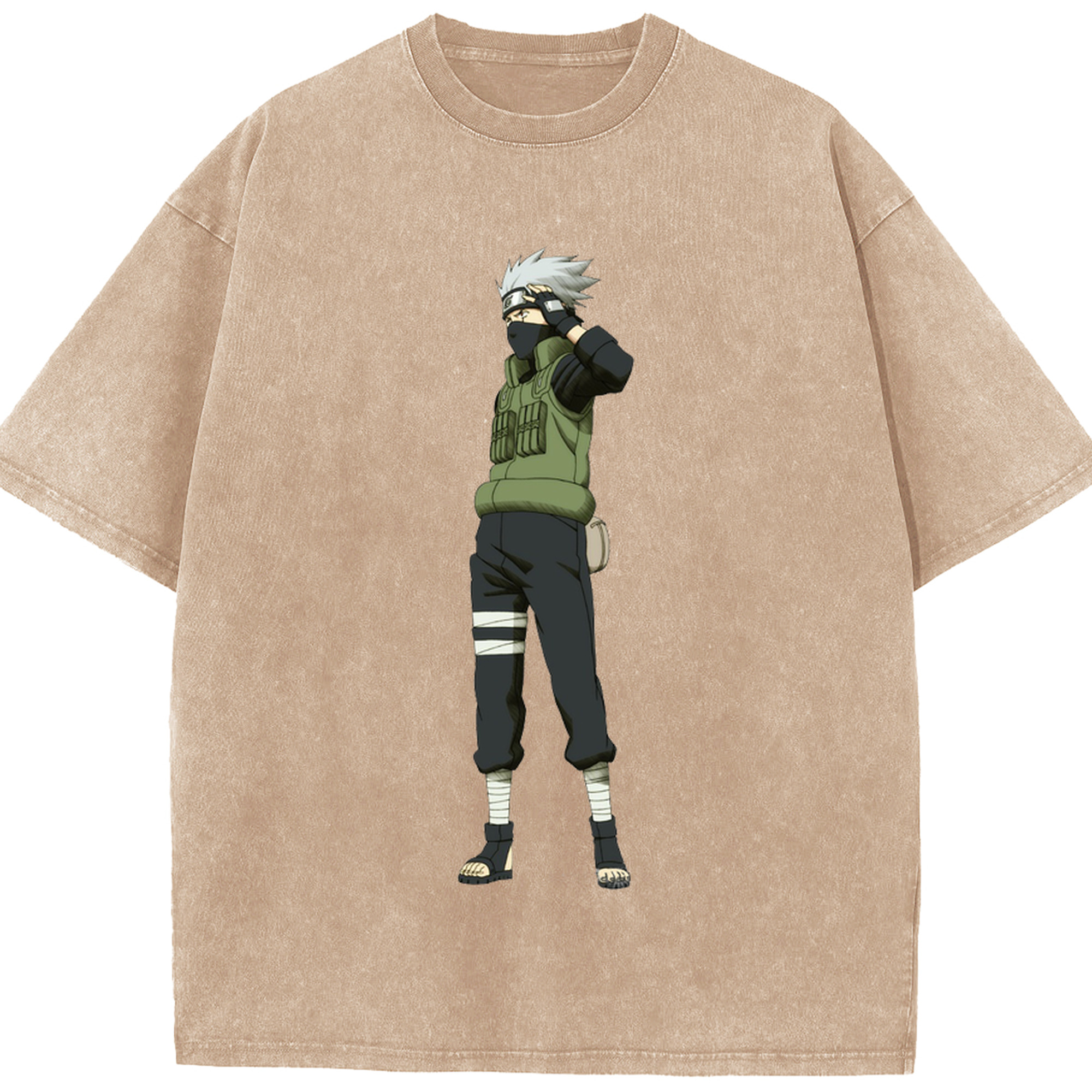 （画像用） NARUTO -ナルト- はたけ カカシ Hatake Kakashi 綿100% ヴィンテージ風 半袖Tシャツ（フロントプリント）