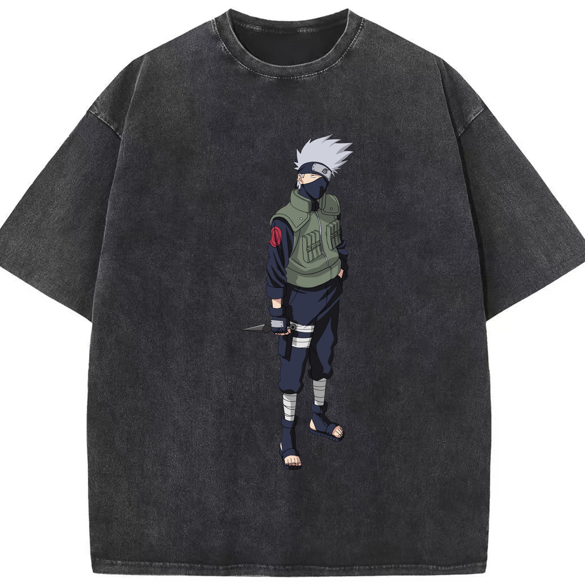 （画像用） NARUTO -ナルト- はたけ カカシ Hatake Kakashi 綿100% ヴィンテージ風 半袖Tシャツ（フロントプリント）