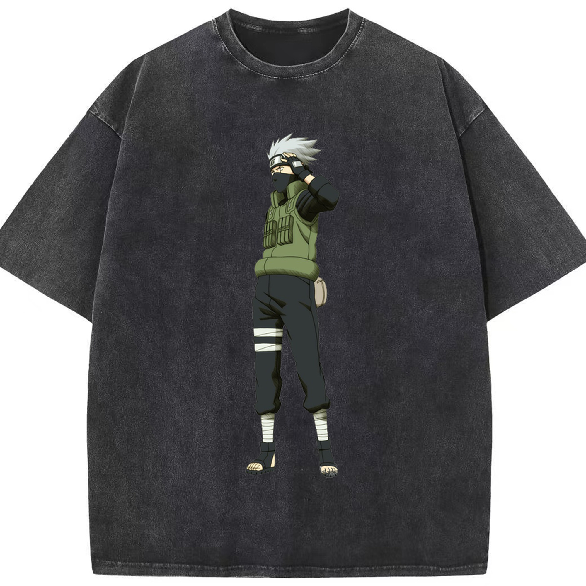 （画像用） NARUTO -ナルト- はたけ カカシ Hatake Kakashi 綿100% ヴィンテージ風 半袖Tシャツ（フロントプリント）