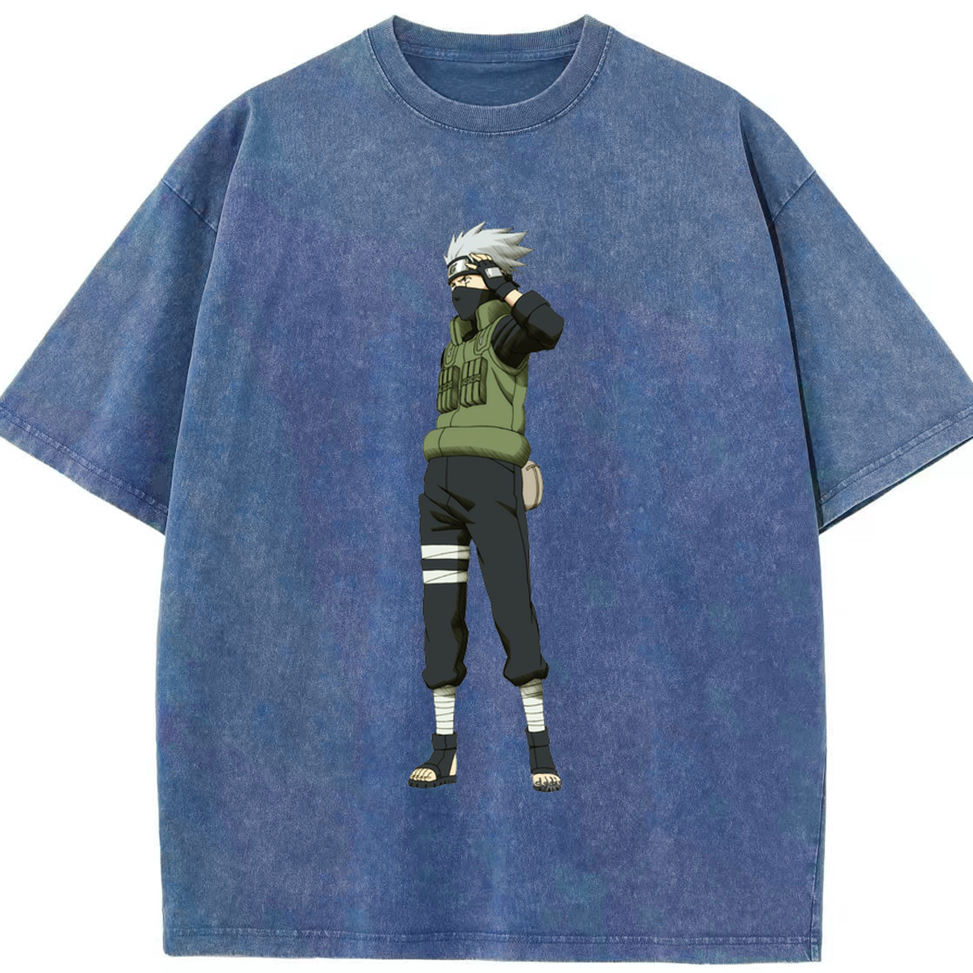 （画像用） NARUTO -ナルト- はたけ カカシ Hatake Kakashi 綿100% ヴィンテージ風 半袖Tシャツ（フロントプリント）