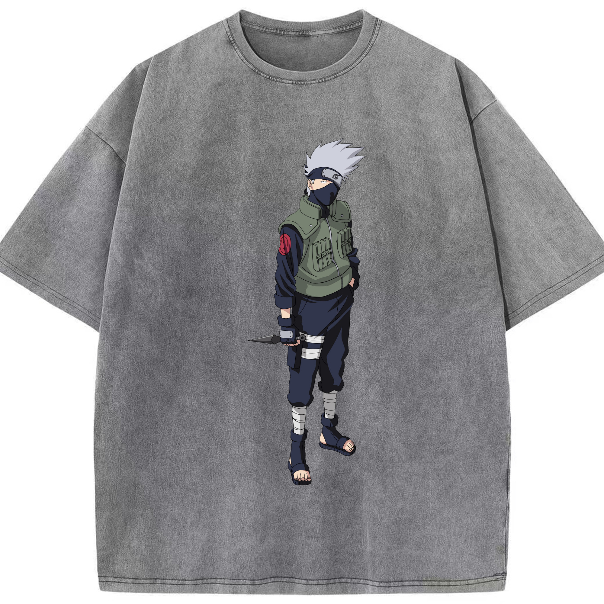 （画像用） NARUTO -ナルト- はたけ カカシ Hatake Kakashi 綿100% ヴィンテージ風 半袖Tシャツ（フロントプリント）
