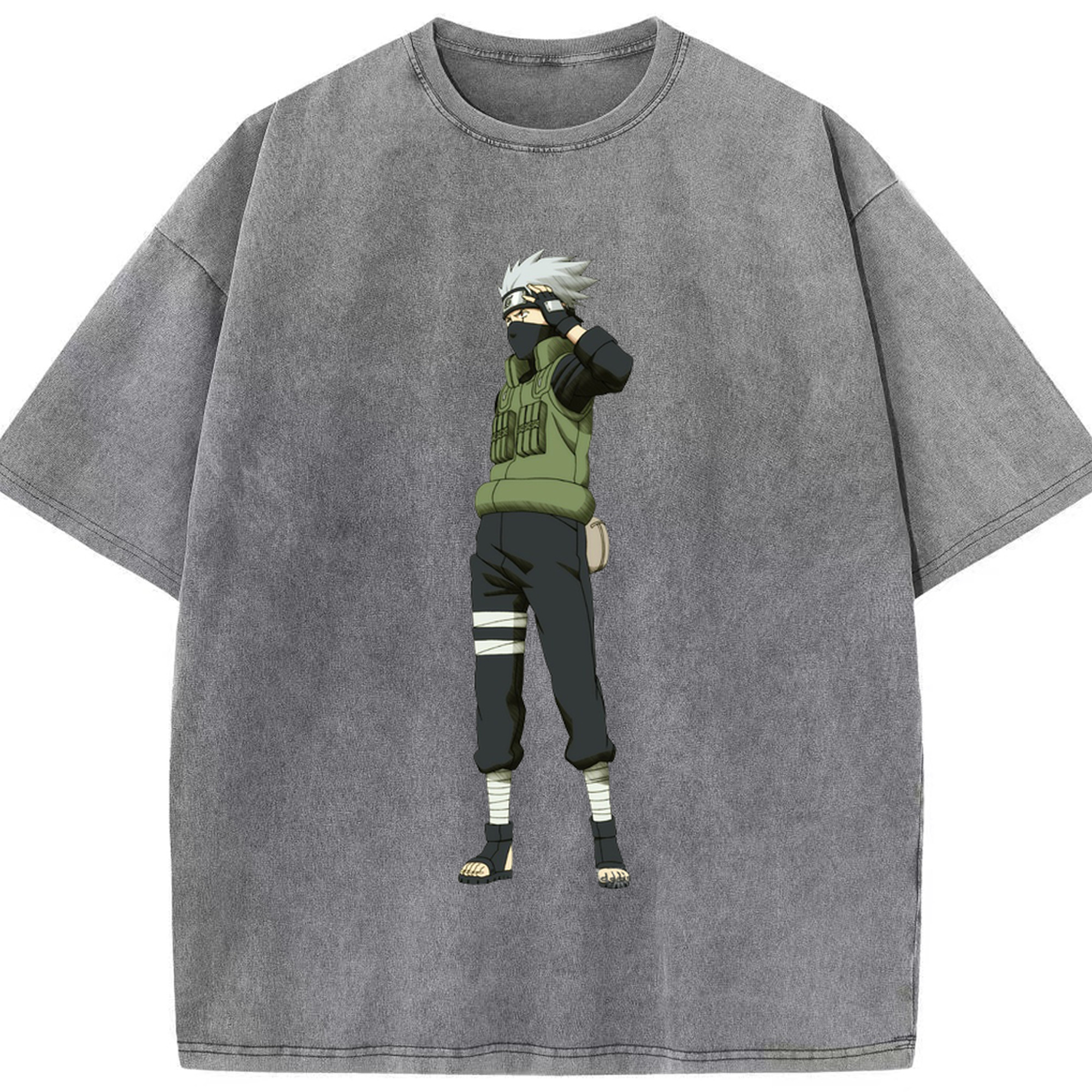 （画像用） NARUTO -ナルト- はたけ カカシ Hatake Kakashi 綿100% ヴィンテージ風 半袖Tシャツ（フロントプリント）