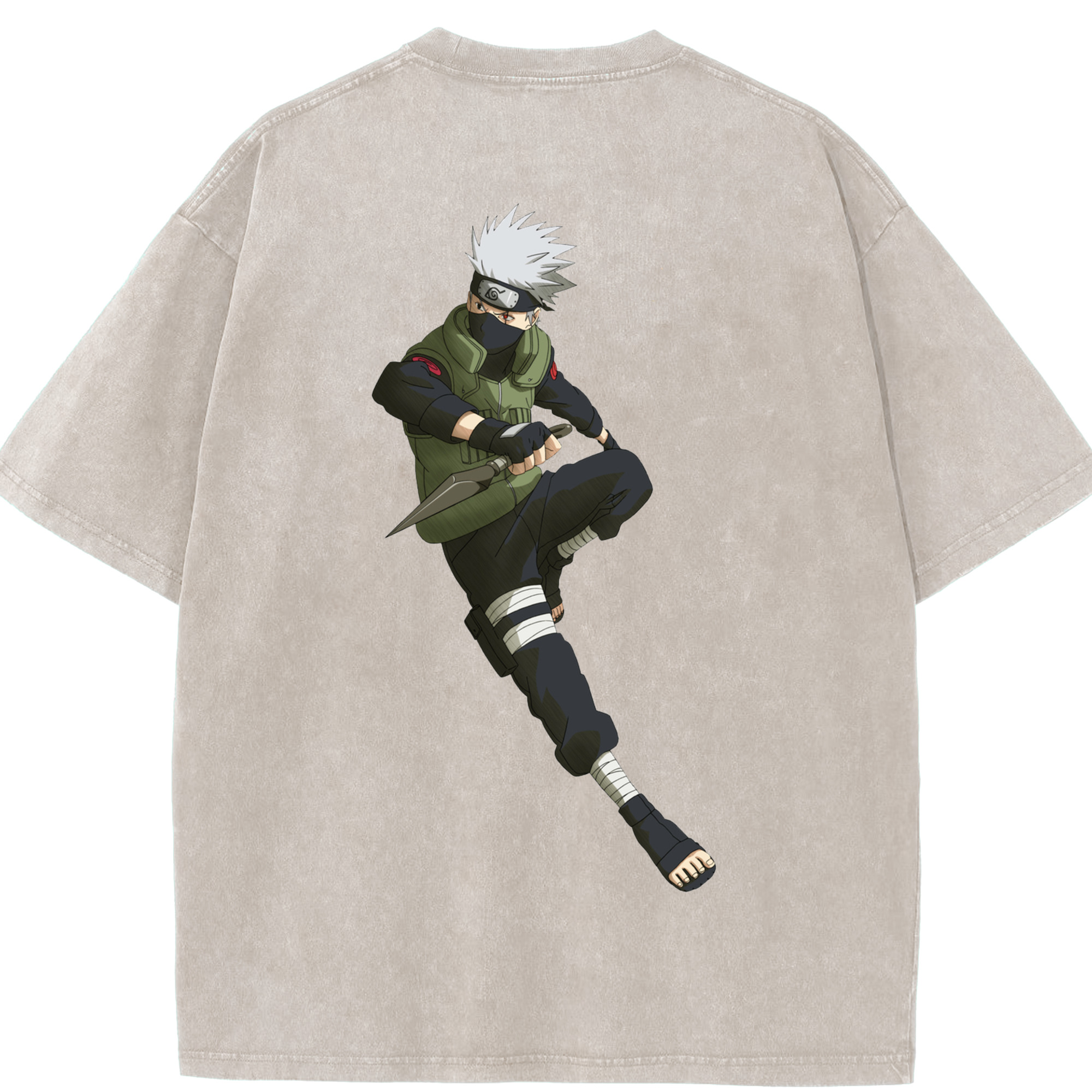 （画像用） NARUTO -ナルト- はたけ カカシ Hatake Kakashi 綿100% ヴィンテージ風 半袖Tシャツ（背面プリント）