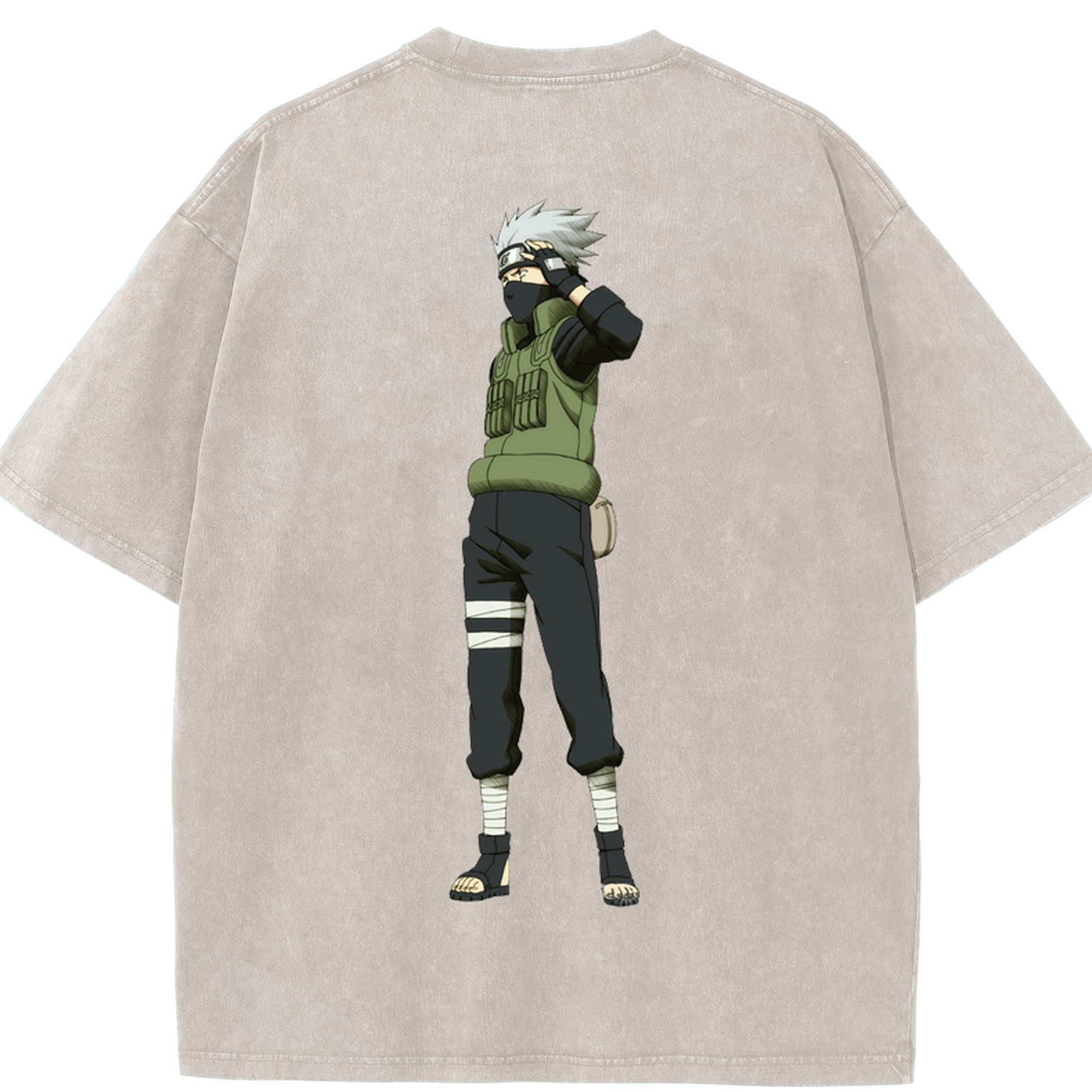 （画像用） NARUTO -ナルト- はたけ カカシ Hatake Kakashi 綿100% ヴィンテージ風 半袖Tシャツ（背面プリント）