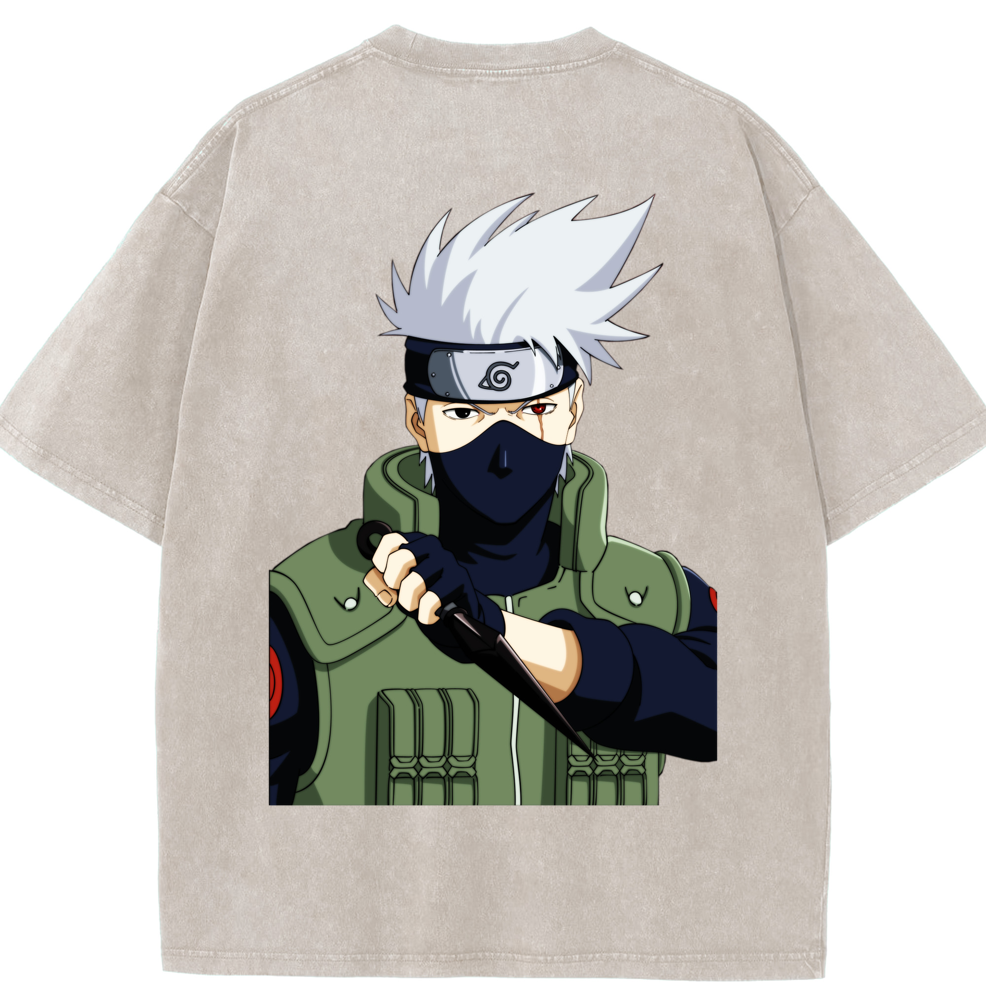 （画像用） NARUTO -ナルト- はたけ カカシ Hatake Kakashi 綿100% ヴィンテージ風 半袖Tシャツ（背面プリント）