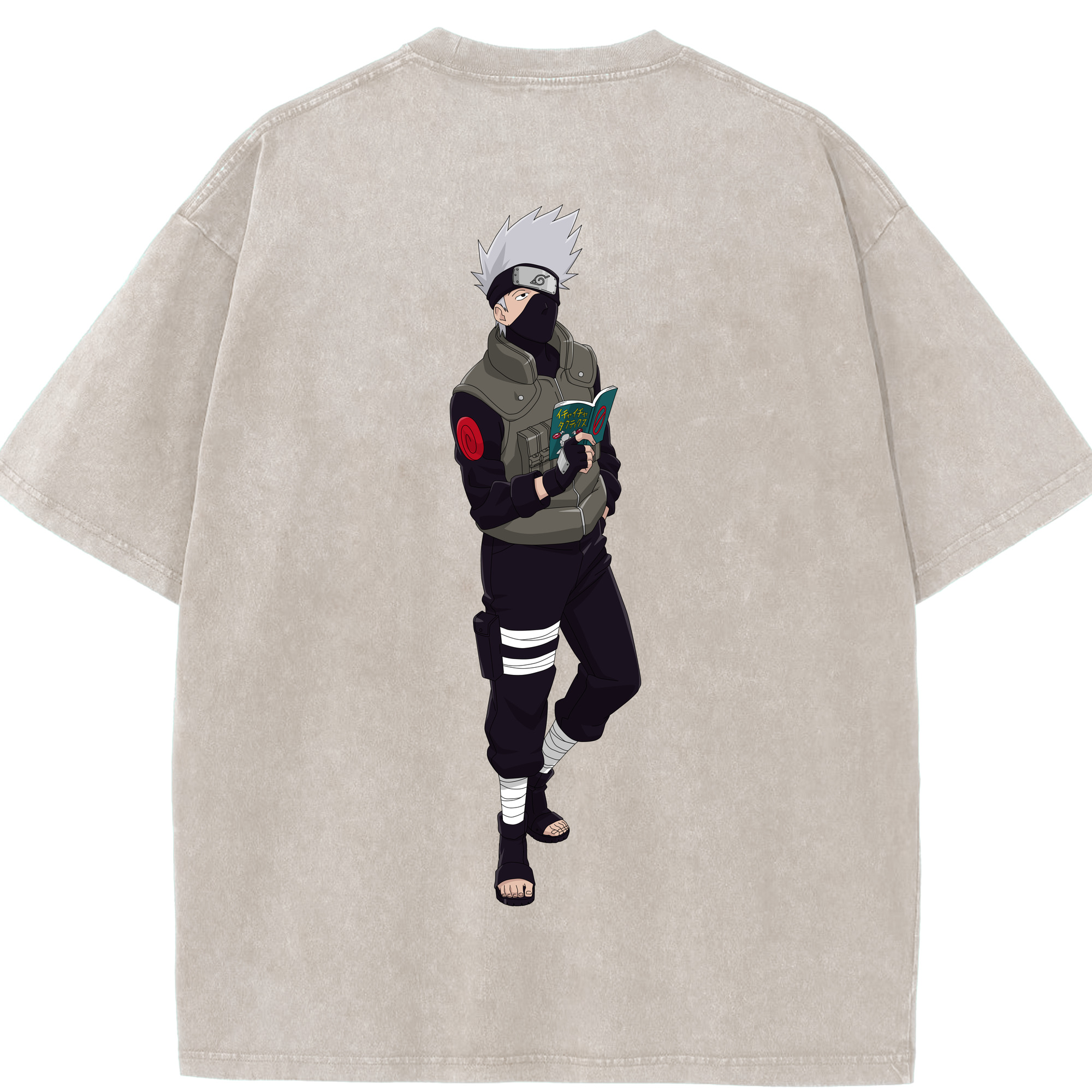 （画像用） NARUTO -ナルト- はたけ カカシ Hatake Kakashi 綿100% ヴィンテージ風 半袖Tシャツ（背面プリント）
