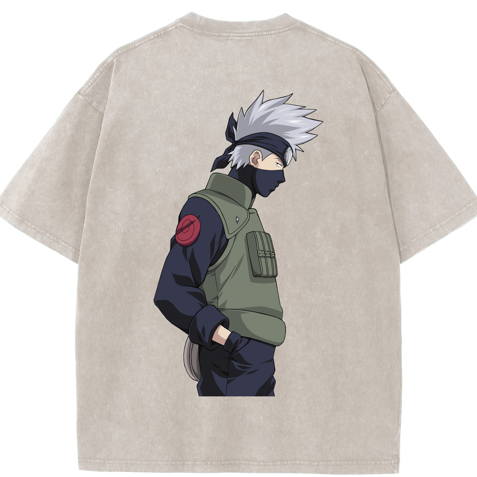 （画像用） NARUTO -ナルト- はたけ カカシ Hatake Kakashi 綿100% ヴィンテージ風 半袖Tシャツ（背面プリント）