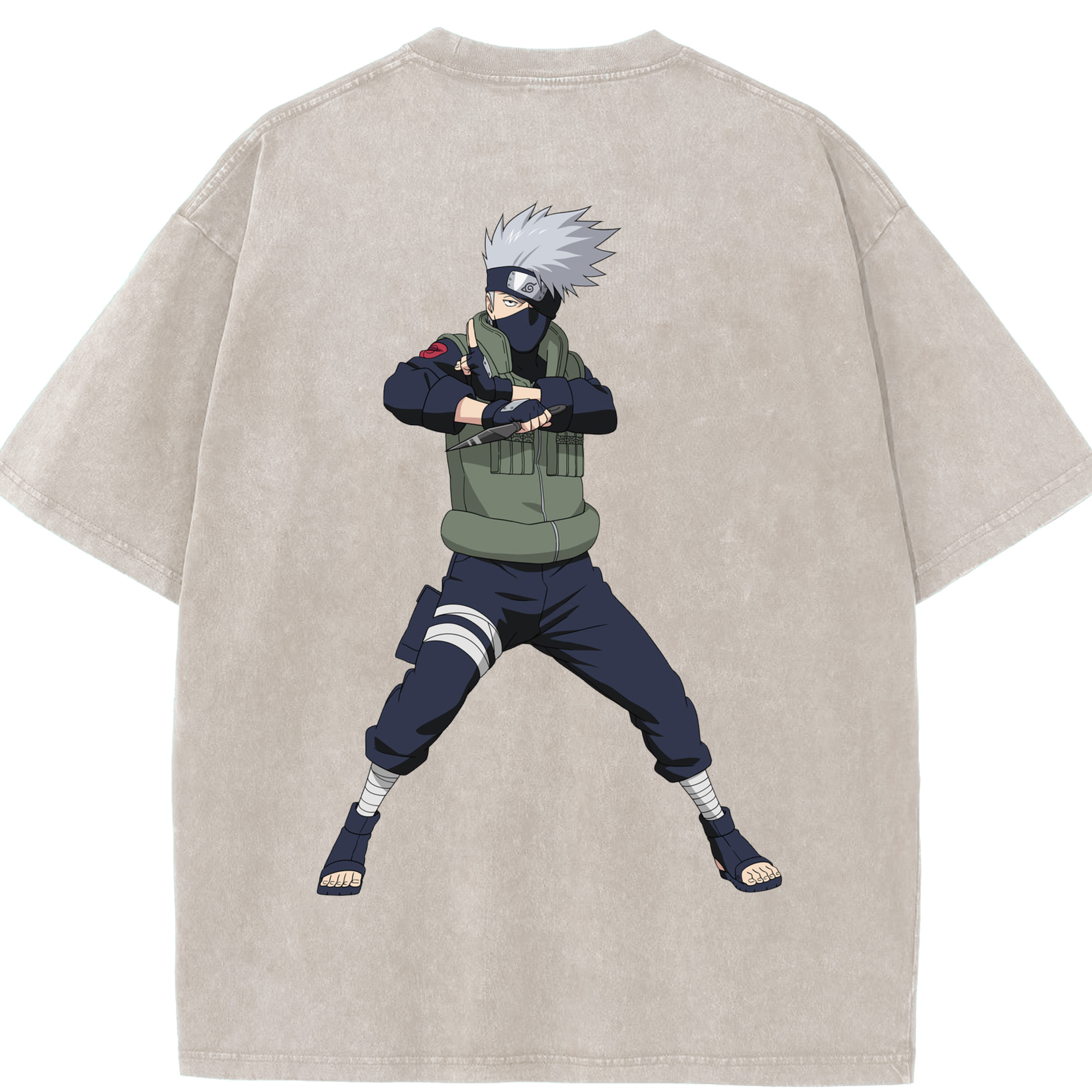 （画像用） NARUTO -ナルト- はたけ カカシ Hatake Kakashi 綿100% ヴィンテージ風 半袖Tシャツ（背面プリント）