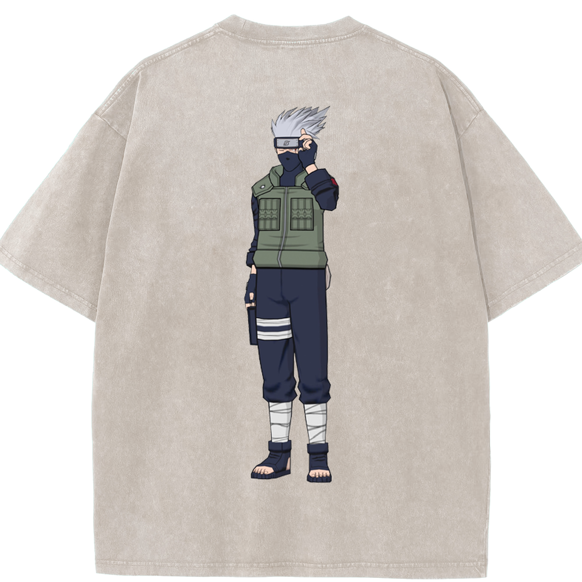 （画像用） NARUTO -ナルト- はたけ カカシ Hatake Kakashi 綿100% ヴィンテージ風 半袖Tシャツ（背面プリント）